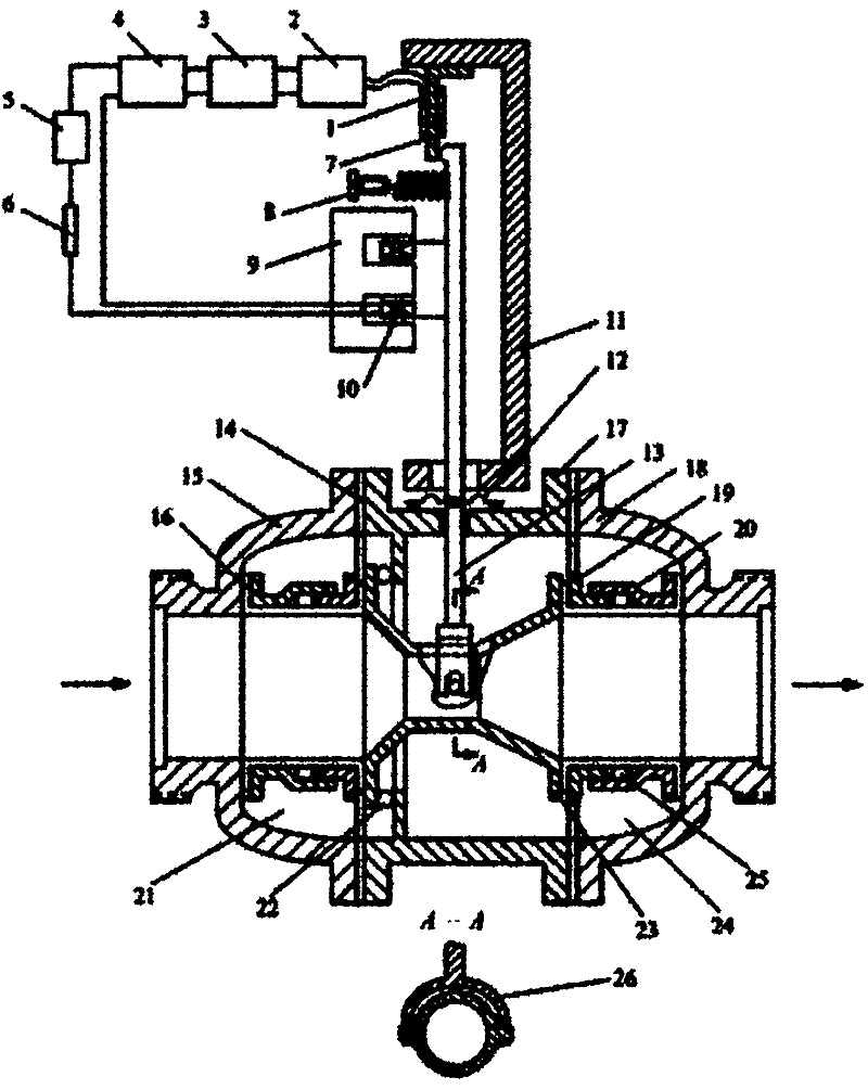 Force balance type transmitter of strain type displacement detecting element