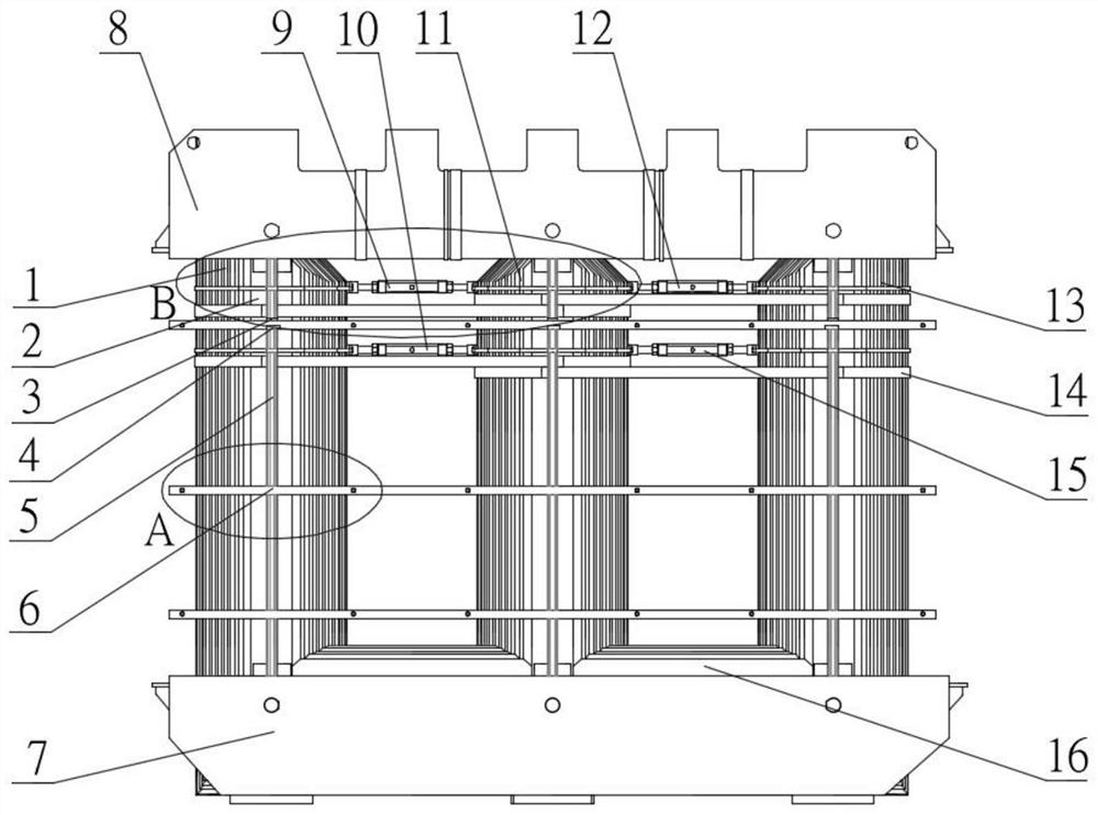 Method for fixing three-phase three-column non-overlapped upper yoke iron core