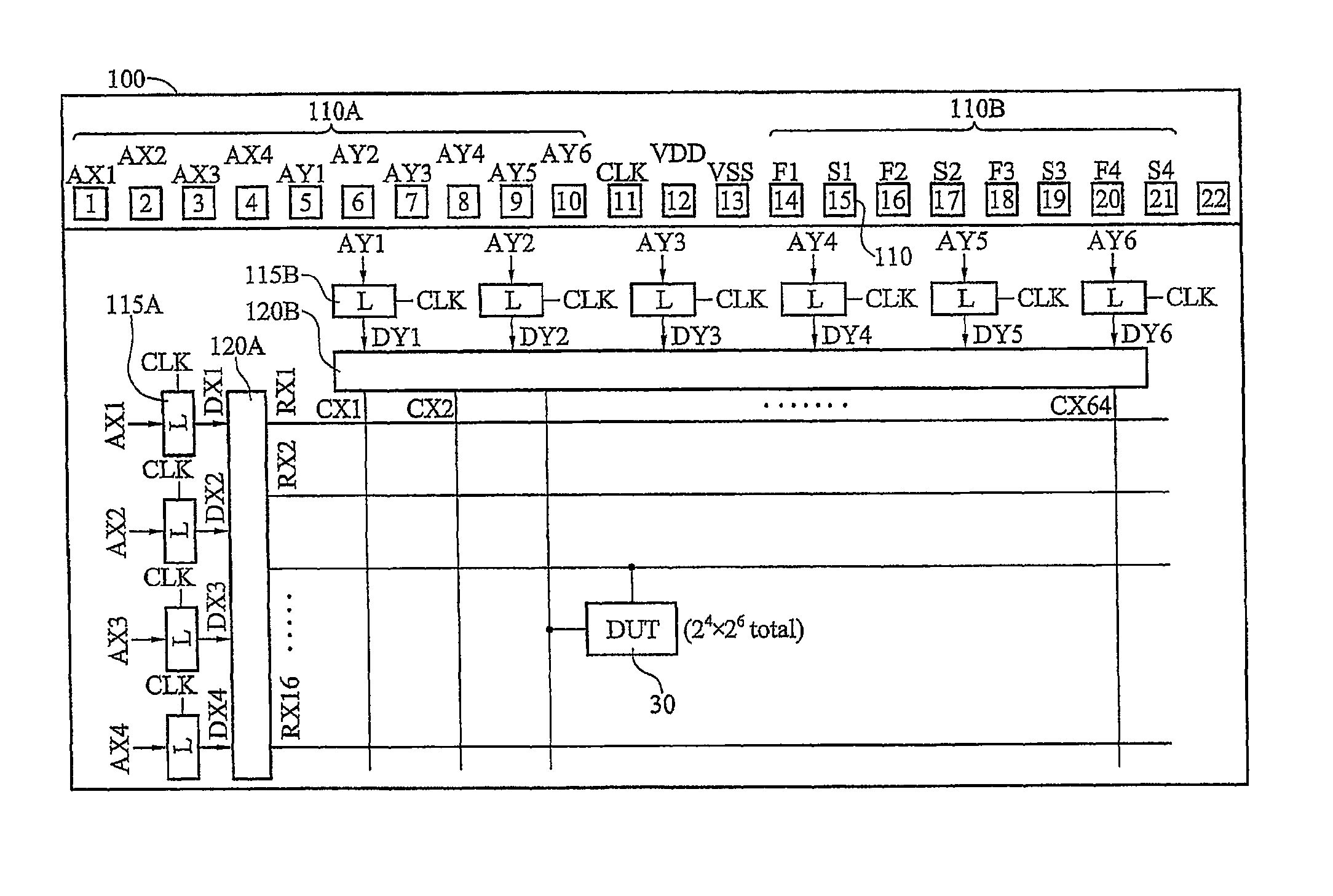 High accuracy and universal on-chip switch matrix testline