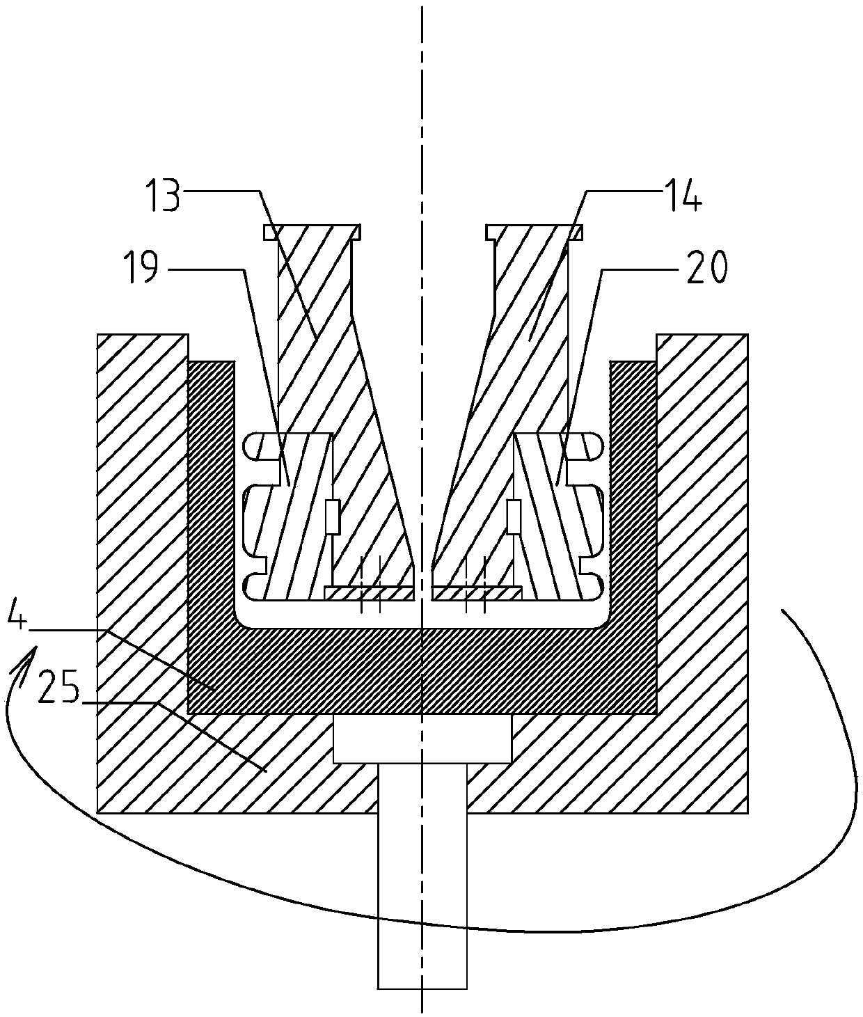 Rotary extrusion forming die for multiple inner annular ribs of cylindrical workpiece