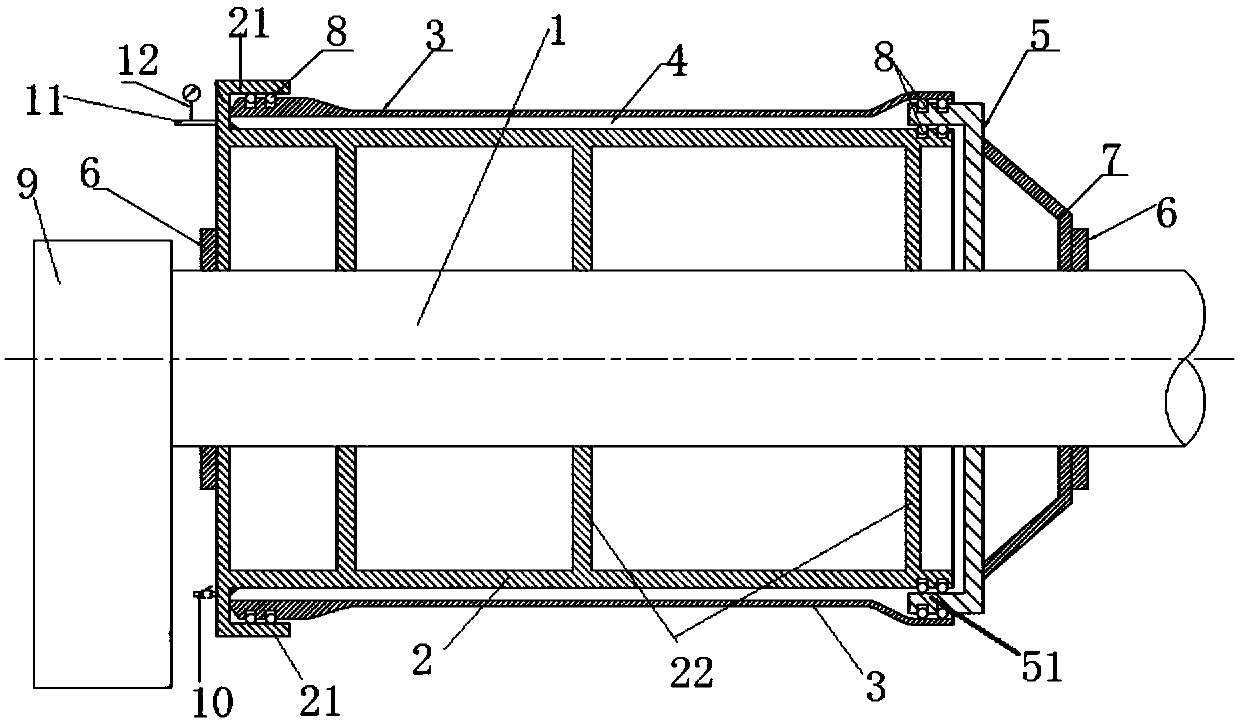 Jacket type water pressure testing device of large-caliber glass steel pipeline