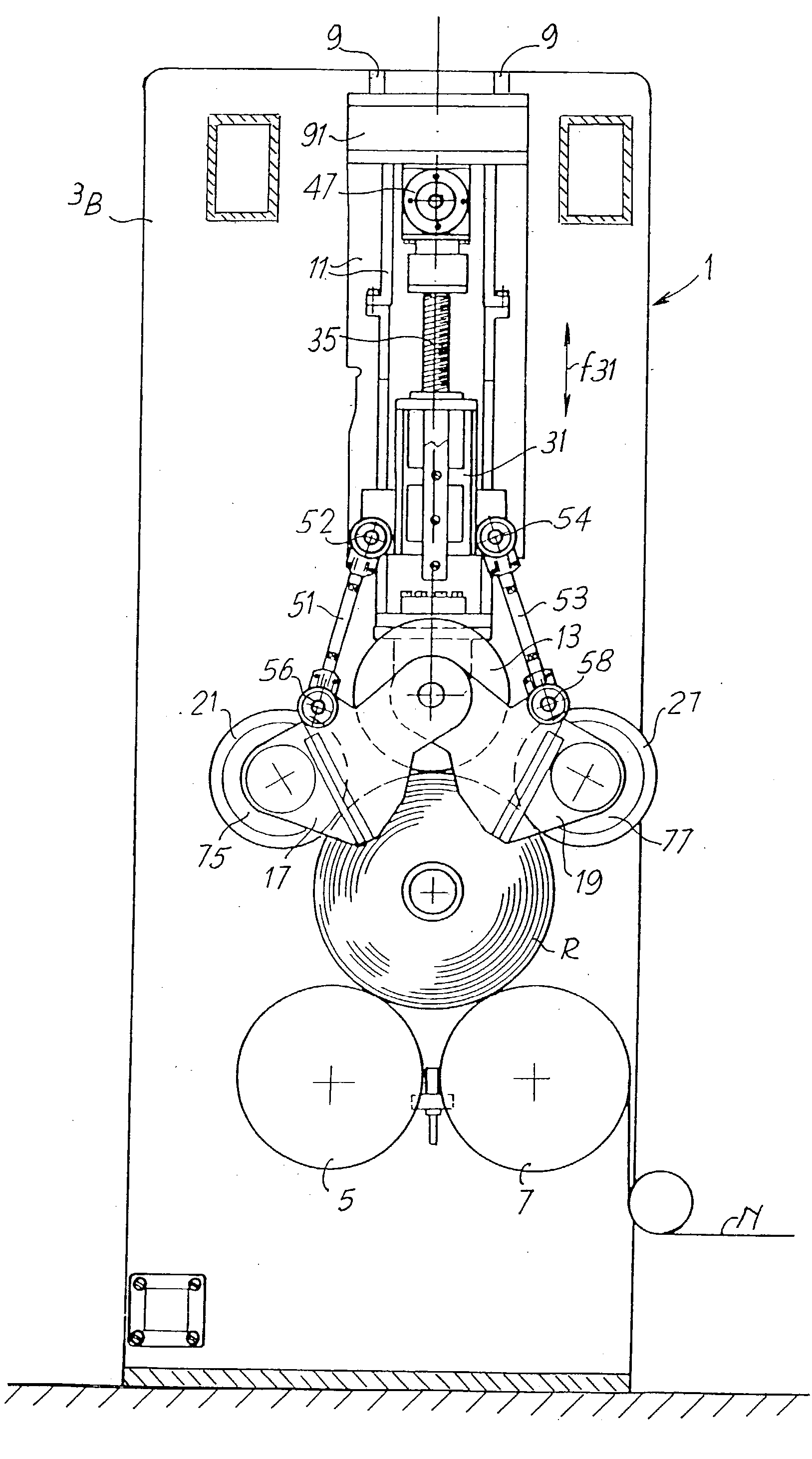 Rewinding machine with auxiliary cylinders and respective winding method