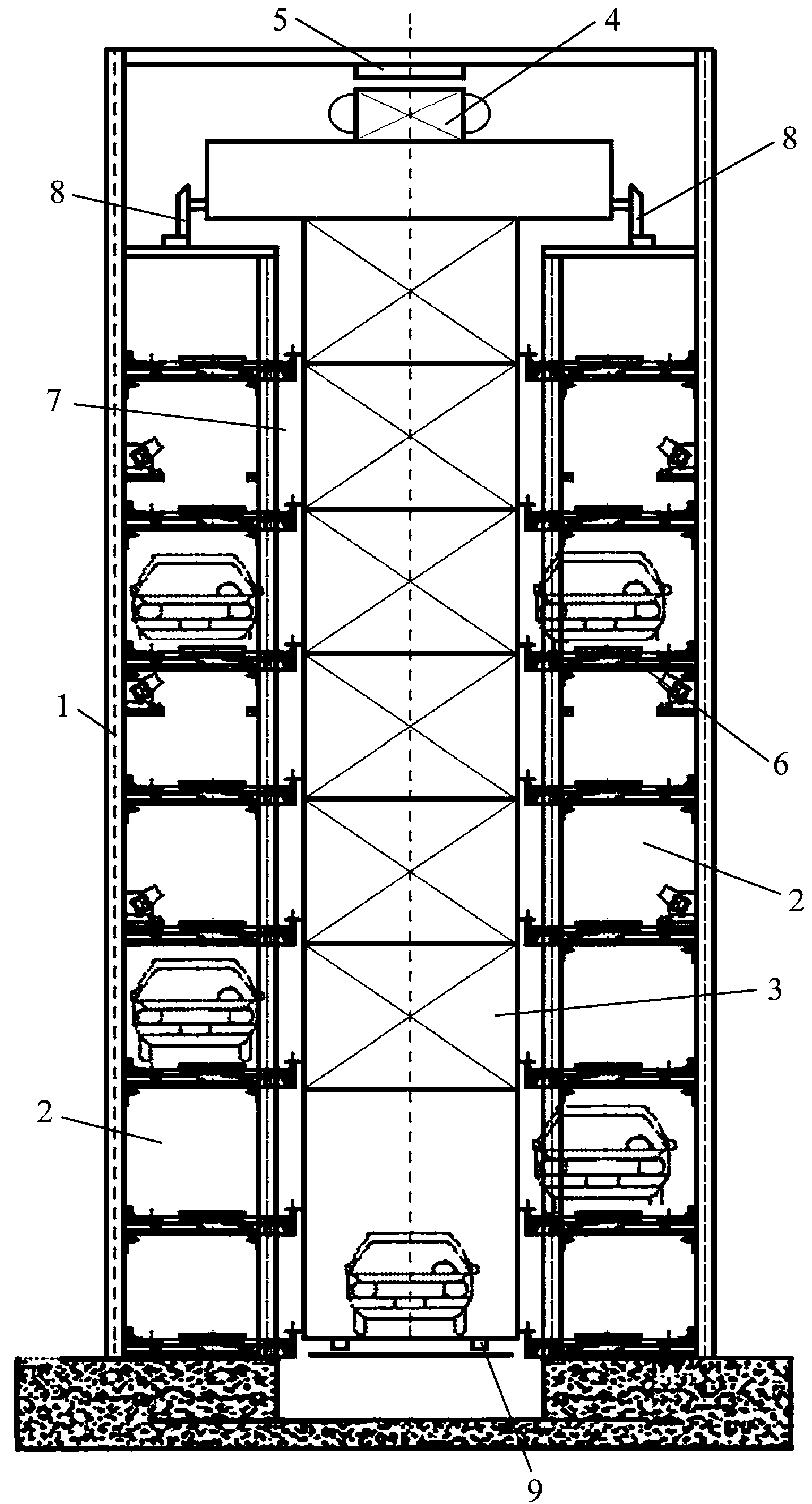 Aisle-stack stereoscopic garage driven by linear motors