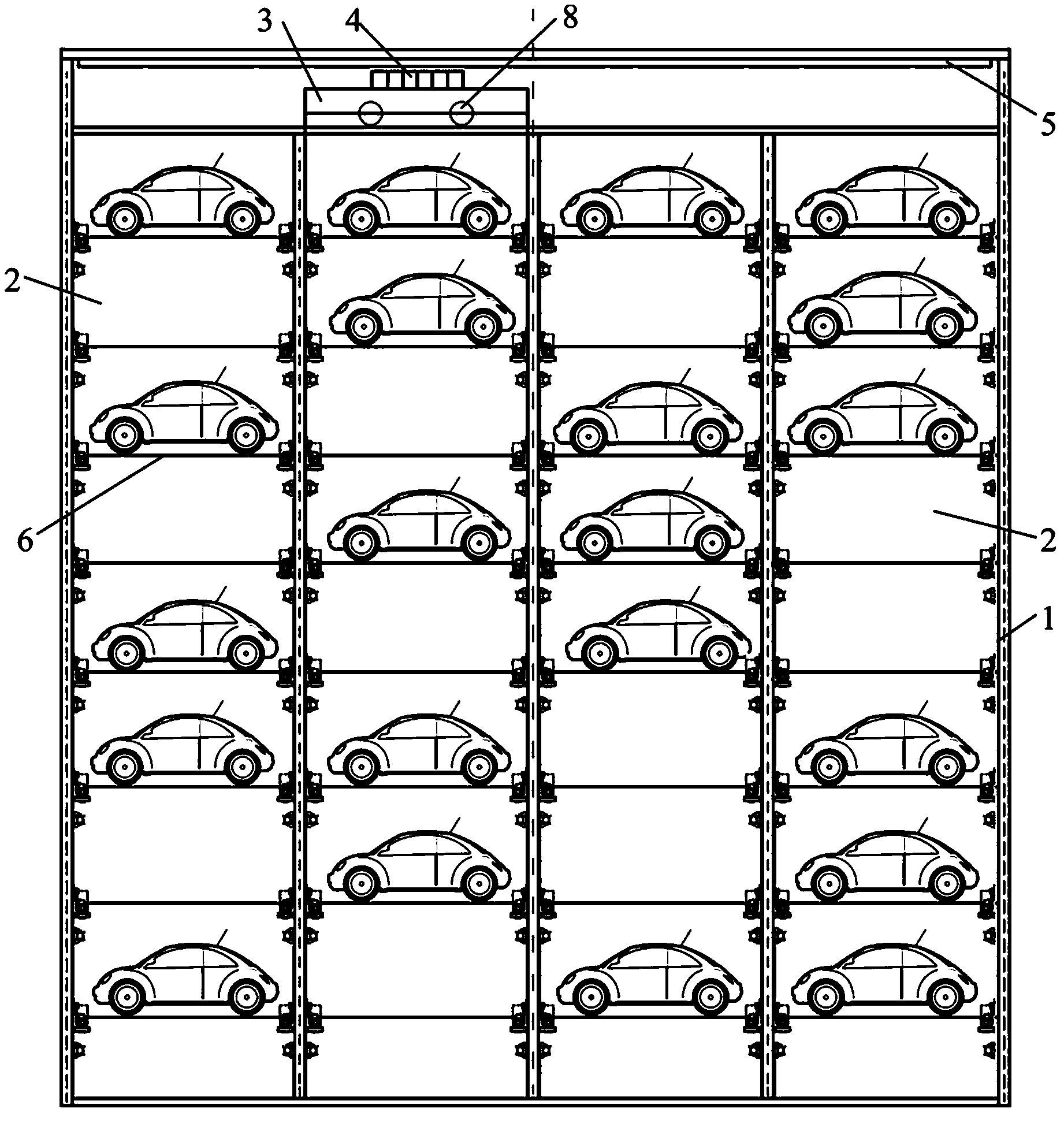 Aisle-stack stereoscopic garage driven by linear motors