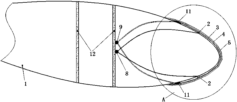 Ice-melting heating structure of wind turbine blade and manufacturing method thereof