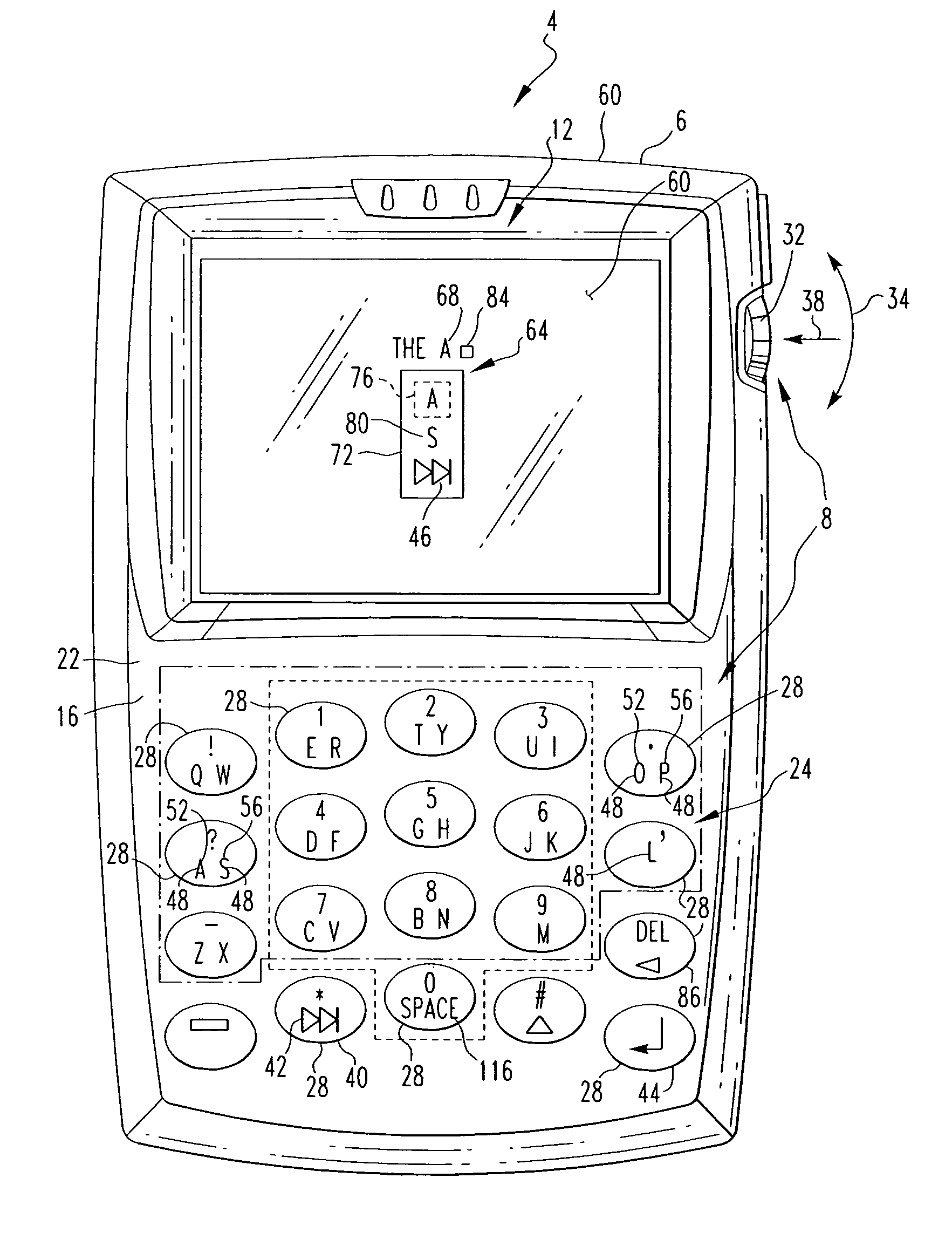 Handheld electronic device with text disambiguation