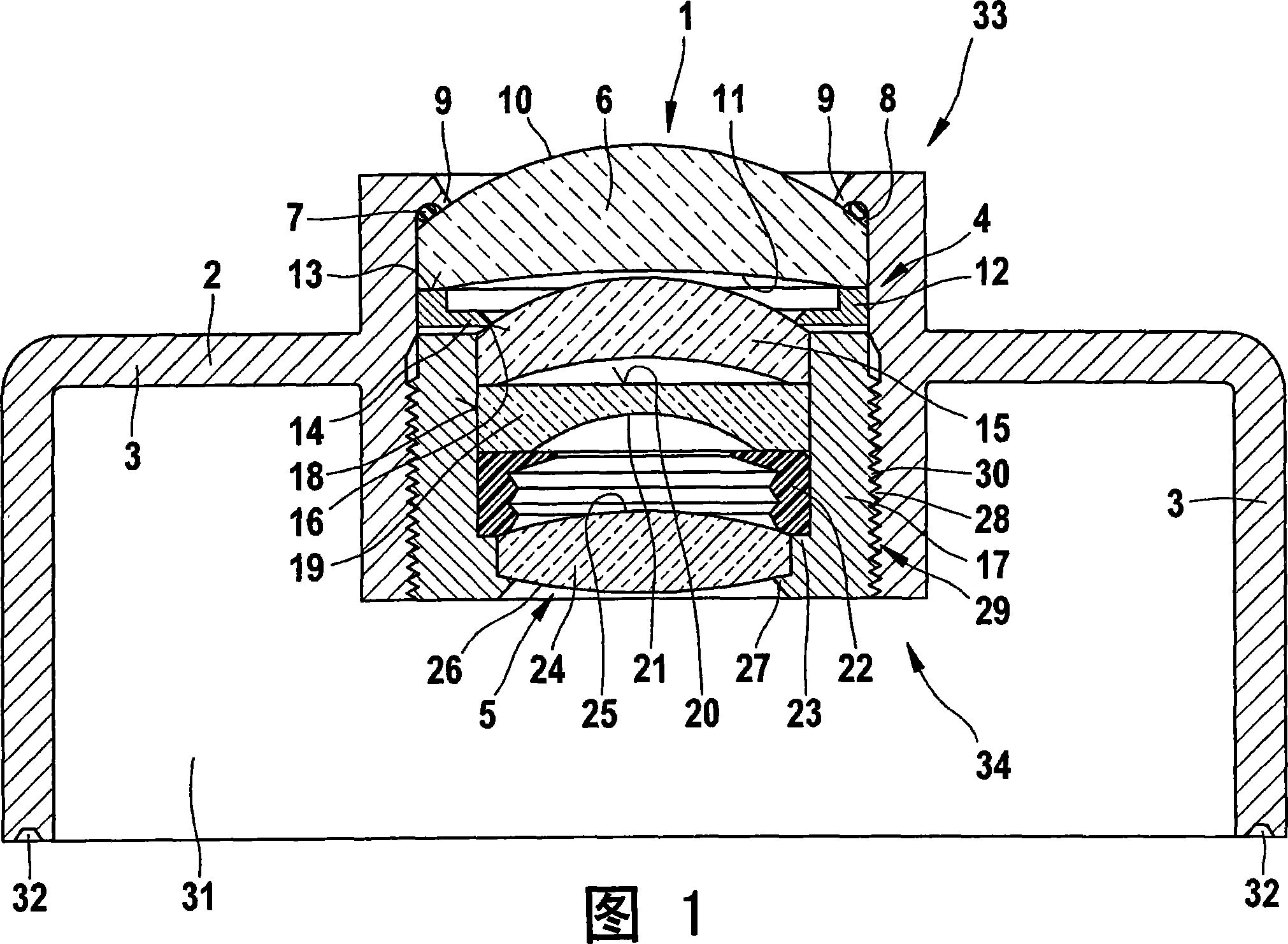 Lens stack assembled in a gas-tight manner for a camera housing