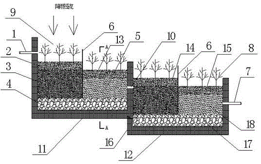 Ladder-type denitrification device for mountainous city road runoff