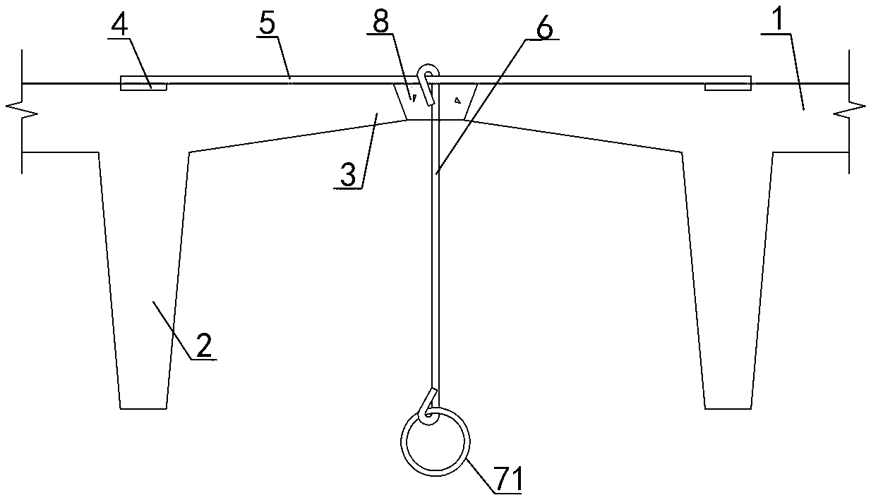 Prefabricated concrete double-T type plate suspension structure and construction method thereof