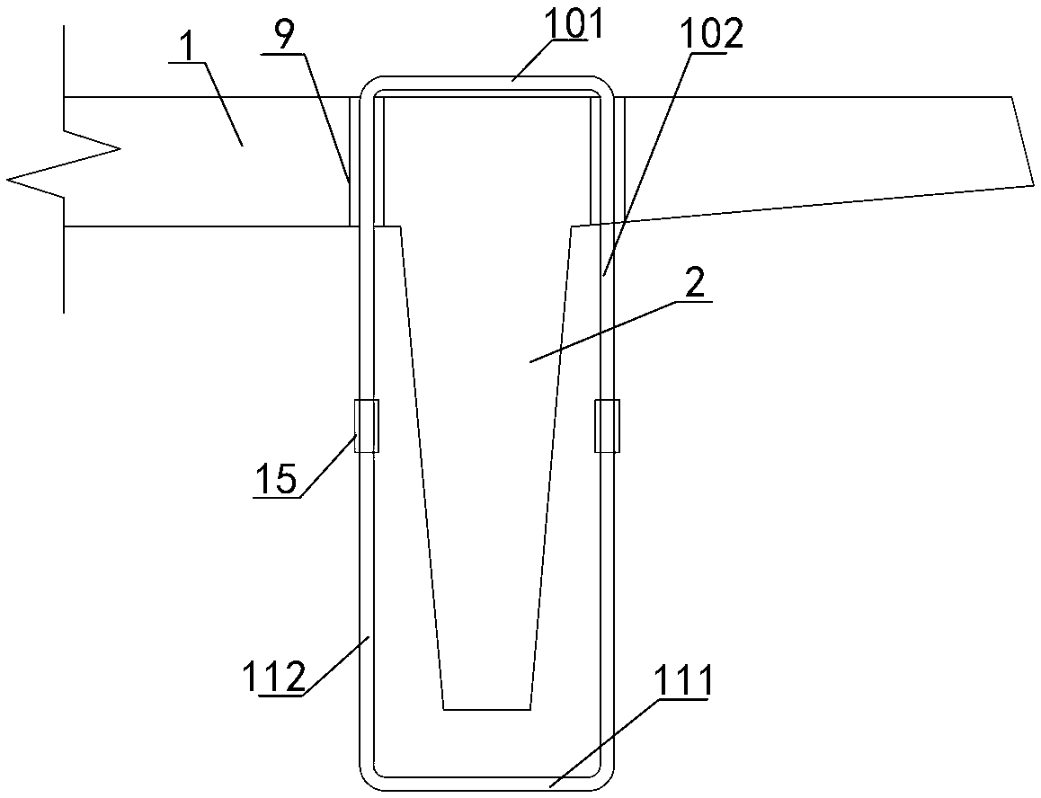 Prefabricated concrete double-T type plate suspension structure and construction method thereof