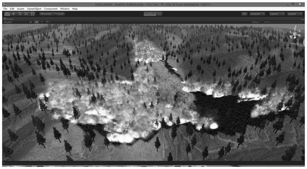 Construction method of forest fire 3D visual scene for aviation fire training