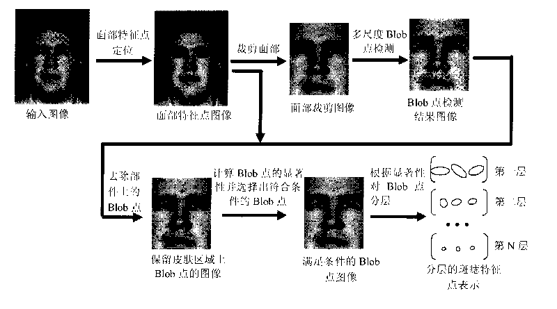 Method for detecting skin stains on face and identifying face by utilizing skin stains