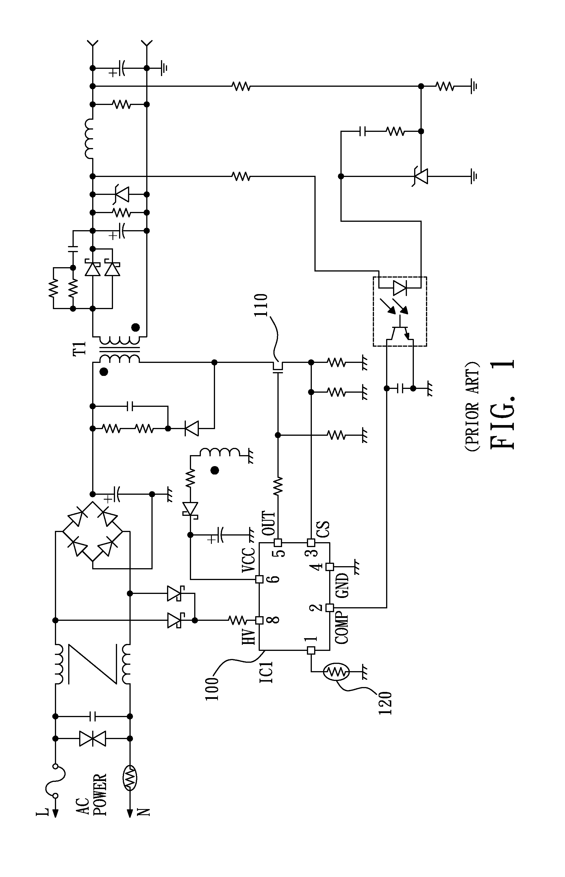 Pwm controller detecting temperature and ac line via a single pin and power converter using same