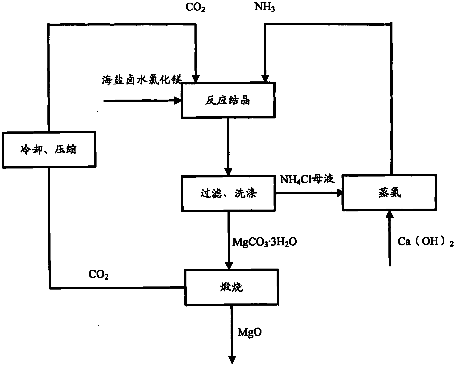 Method for preparing high-purity magnesium oxide from nesquehonite by carbon-ammonia recycle method