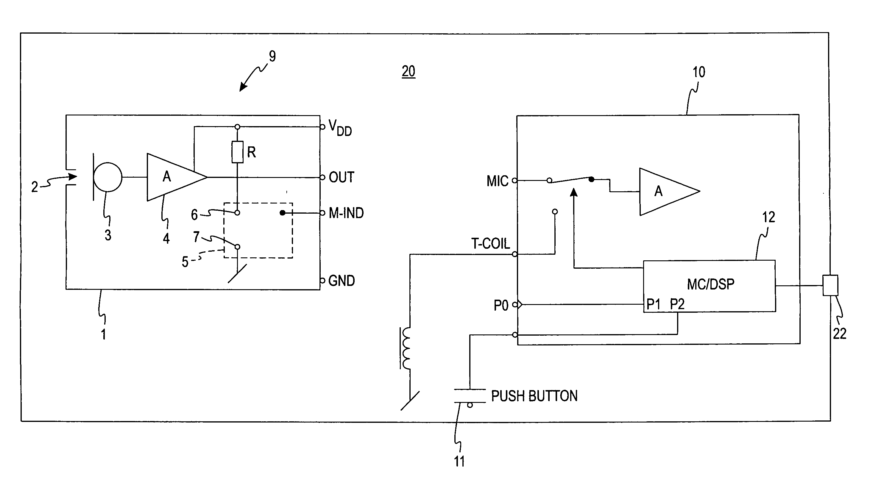 Microphone assembly comprising magnetically activatable element for signal switching and field indication