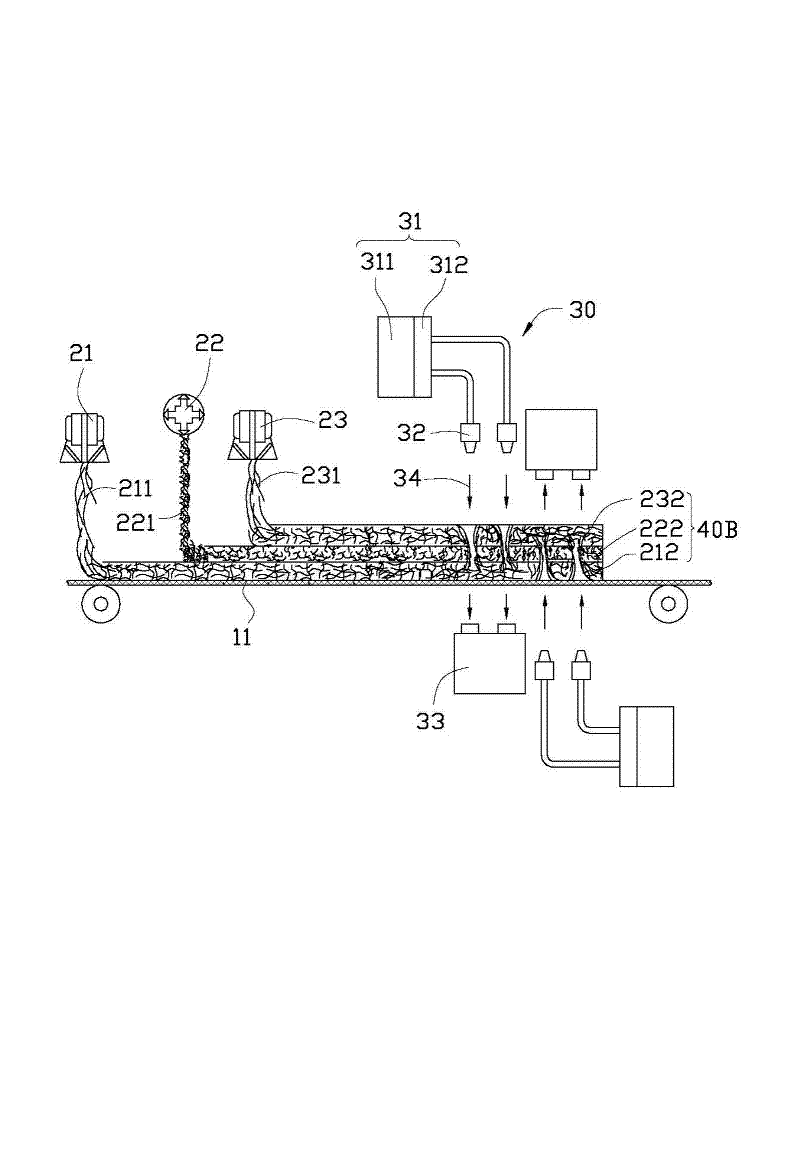 Production equipment of compound non-woven fabric absorber, process and compound non-woven fabric absorber