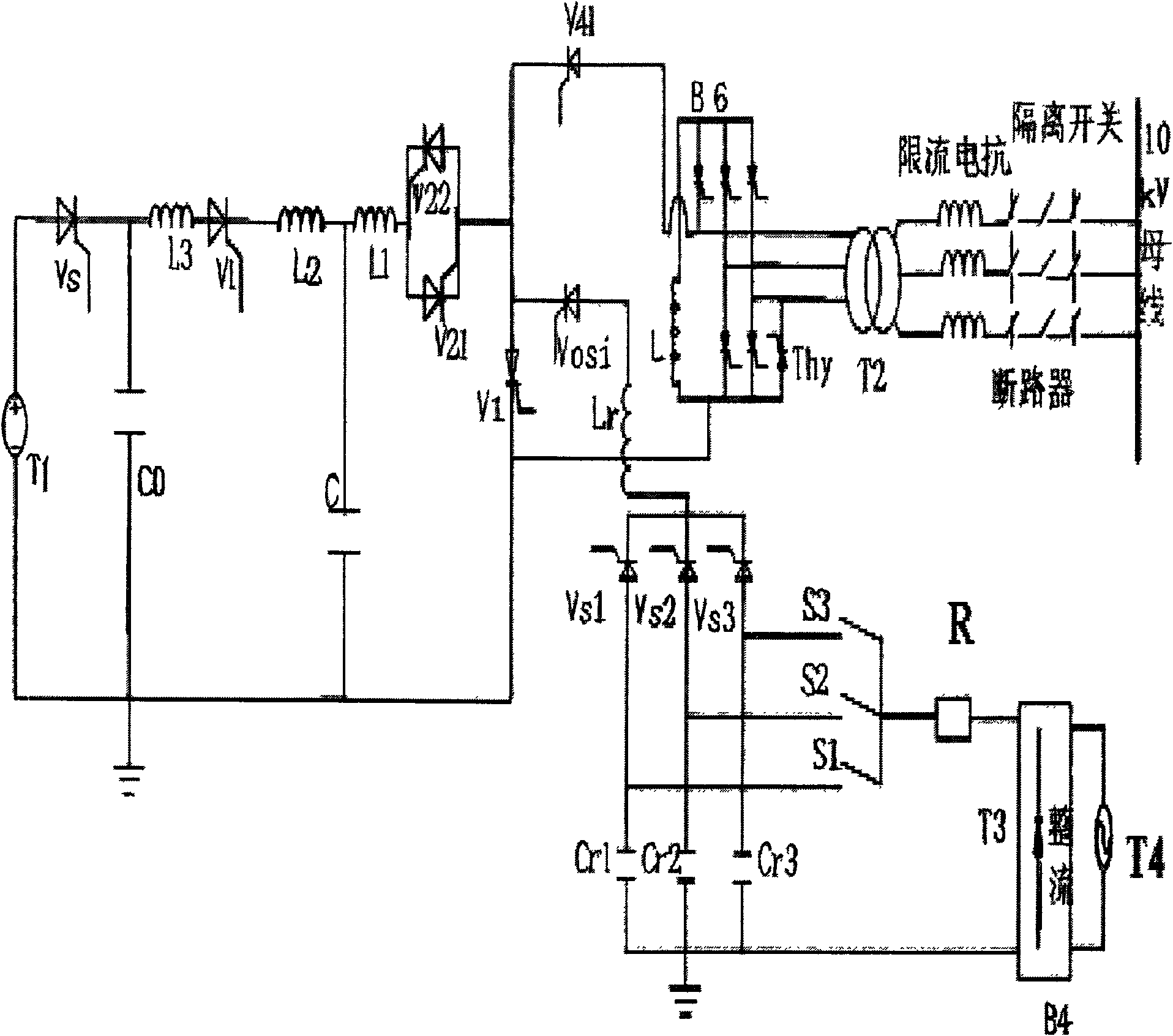 Fault current composite test method for high-voltage direct current power transmission converter valve