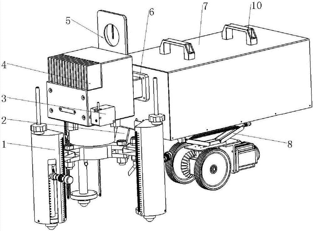 Double-wavelength composite beam shaping handheld type self-adaptive laser cleaning device