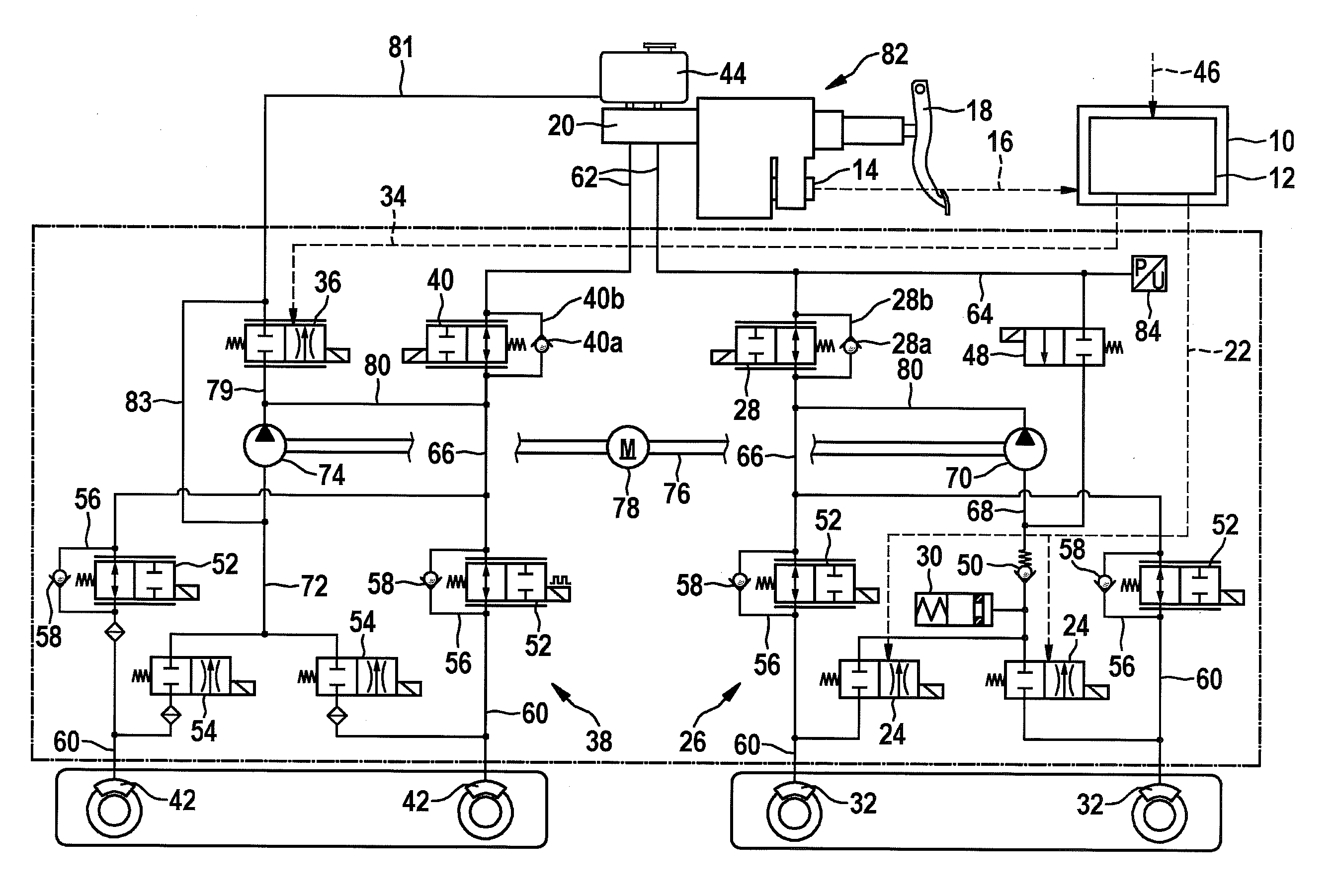 Control device for a hydraulic braking system of a vehicle, hydraulic braking system for a vehicle, and method for operating a hydraulic braking system of a vehicle