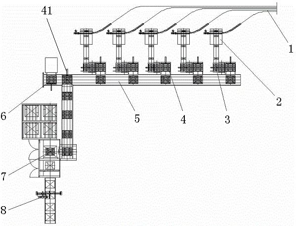 Packaging box process for strip box packaging production and device for implementing packaging box process