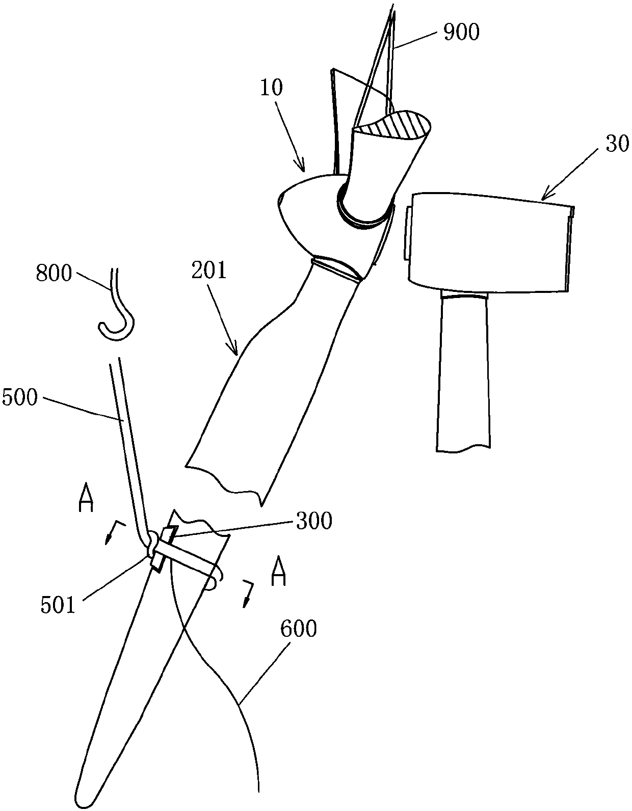 Vane wheel lifting appliance for wind generating set and vane wheel lifting method