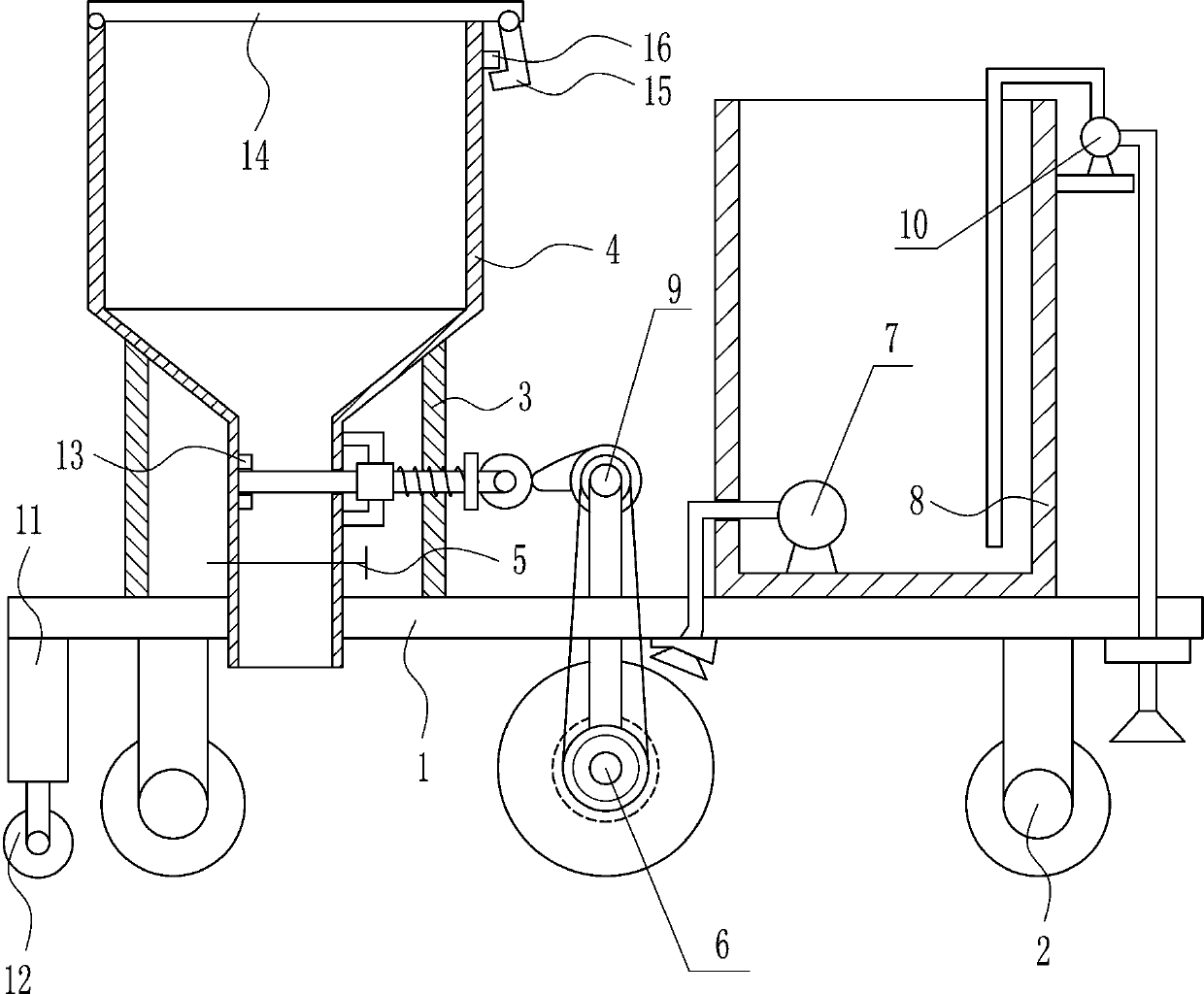 Water-bound macadam road paving device for road construction