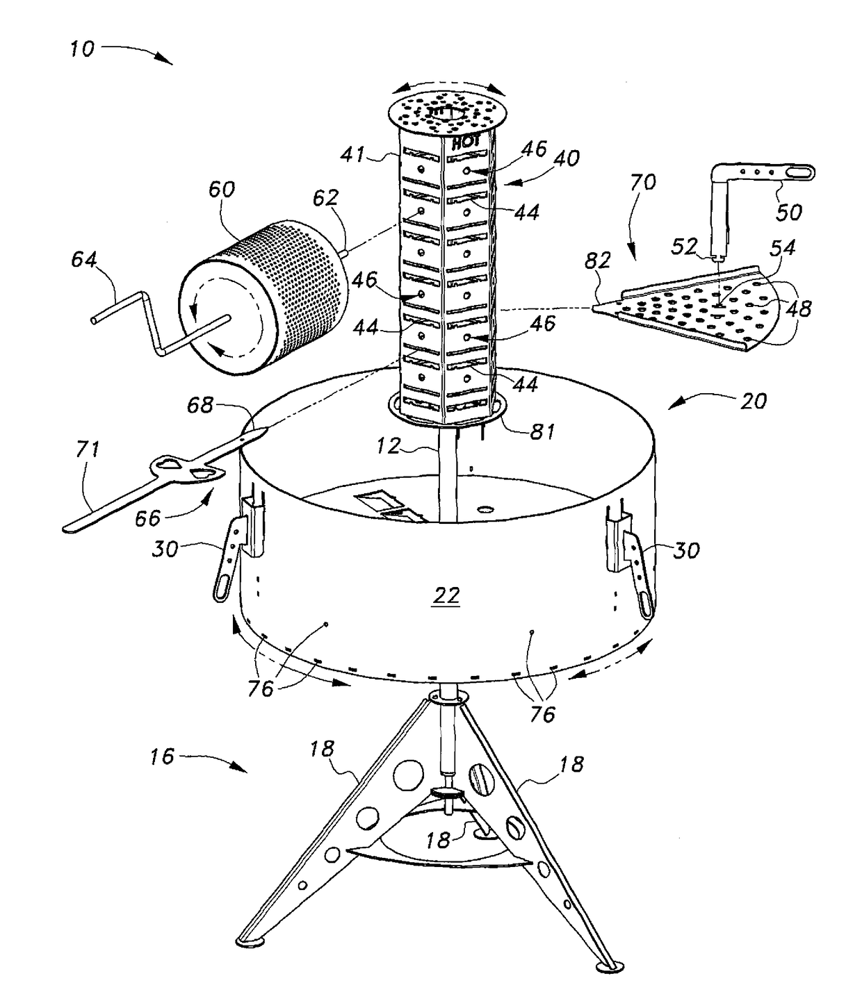 Barbecue grill with rotating fire receptacle