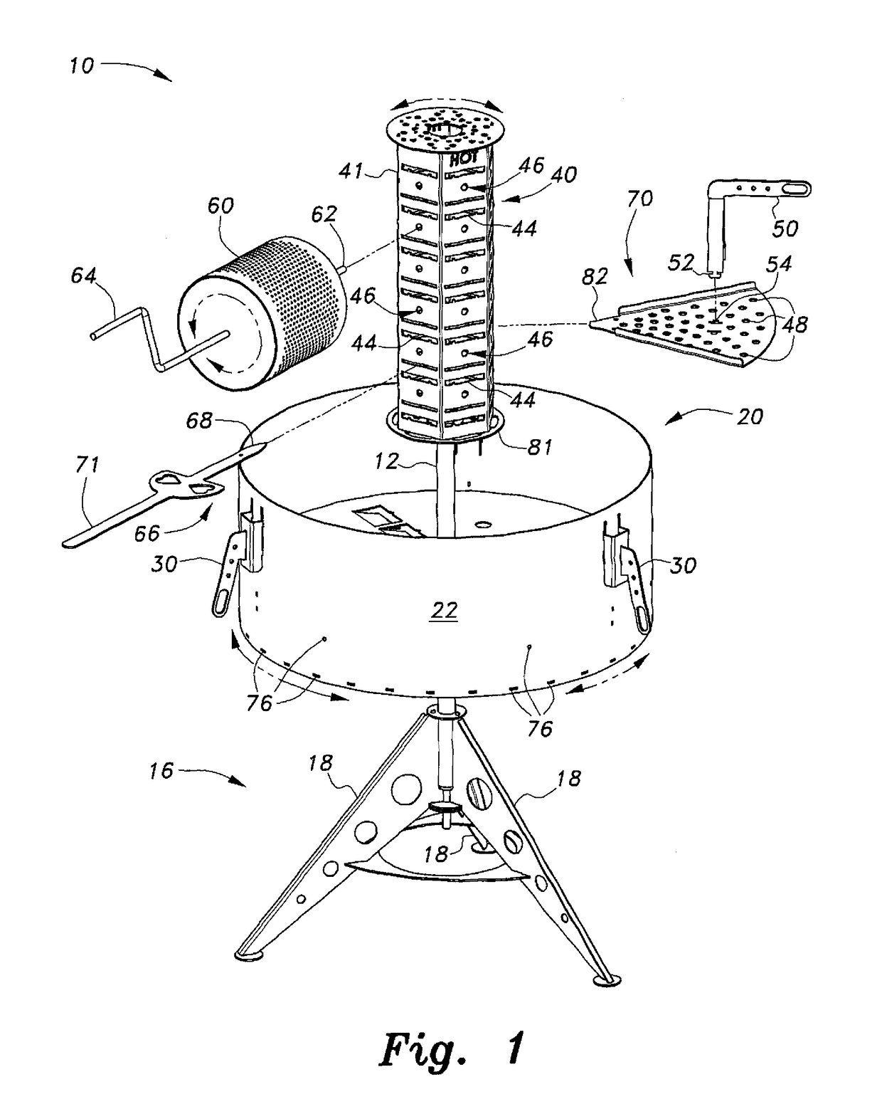 Barbecue grill with rotating fire receptacle