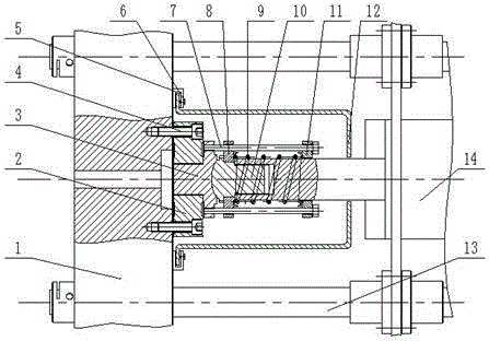 Helical compression spring based break test buffer device for steel wire rope tensile testing machine