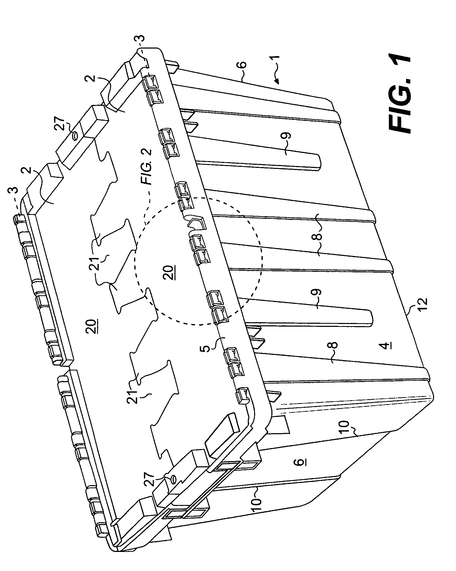 Molded container with hinged lids having a knuckle and pin connection