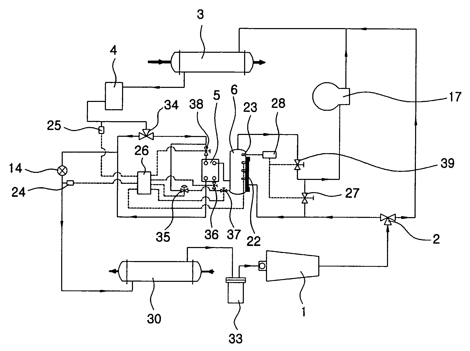 Flash tank of two-stage compression heat pump system for heating and cooling