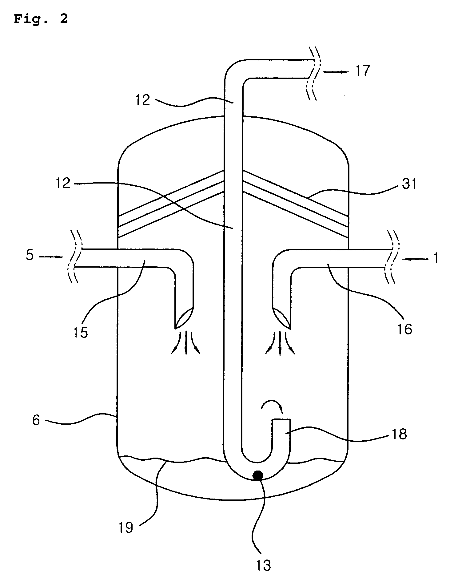 Flash tank of two-stage compression heat pump system for heating and cooling