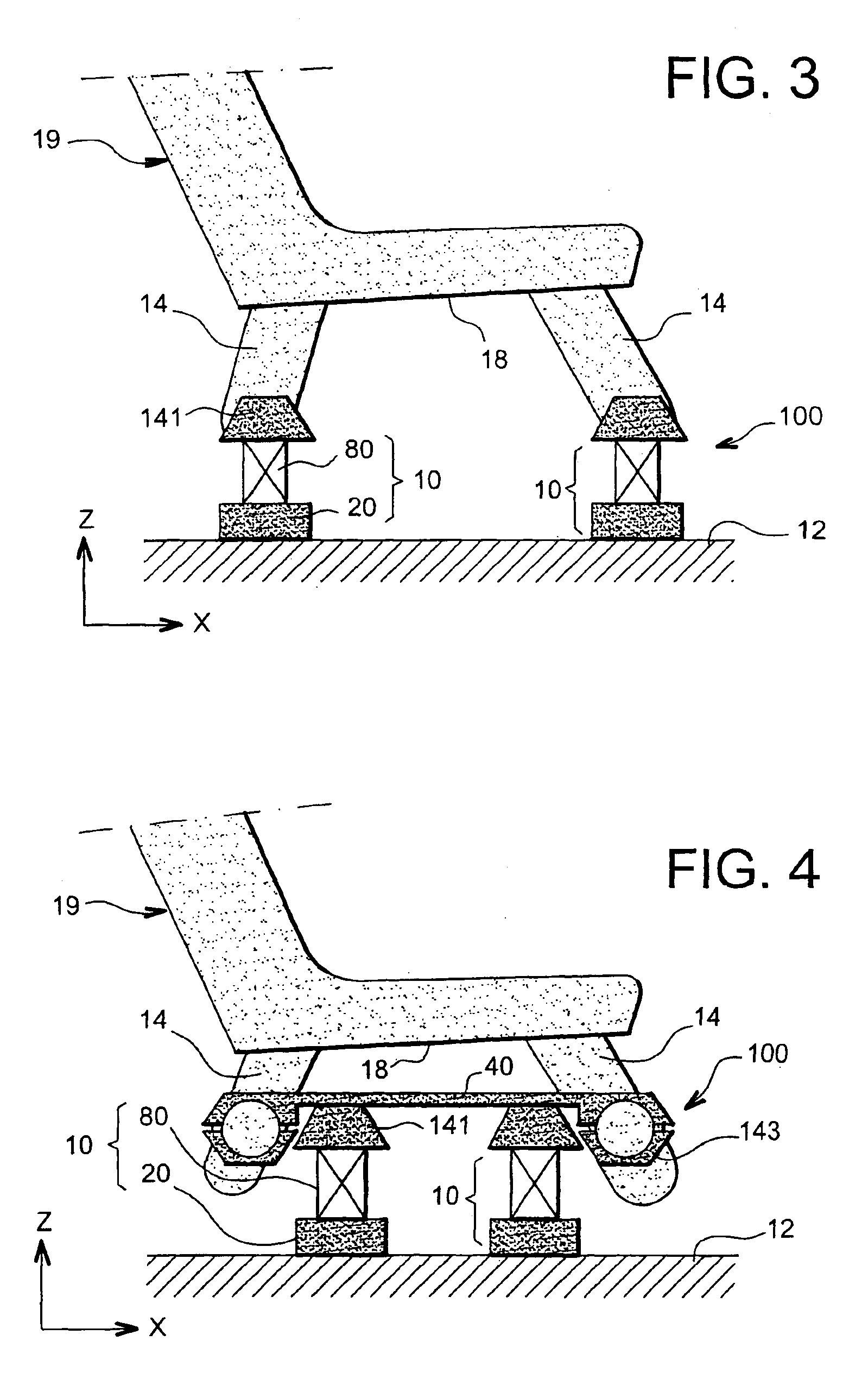 Device and system for filtering vibrational movements of a passenger support, and passenger support equipped with such a system