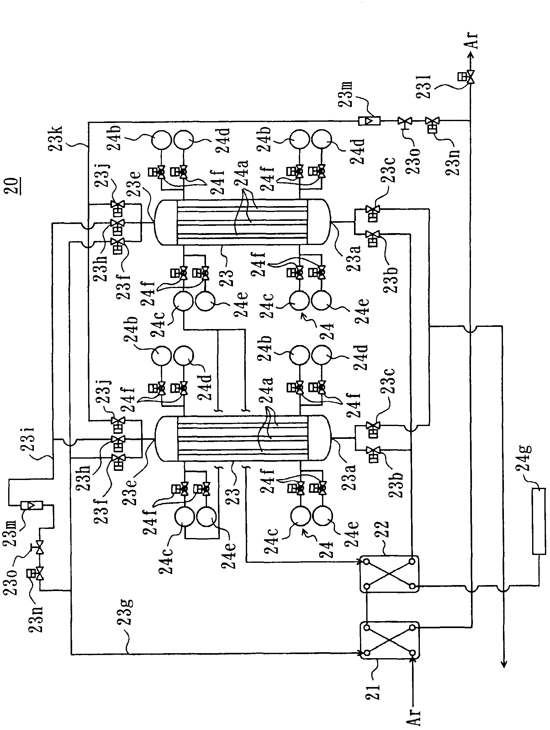 Purifying method and purifying device for argon gas