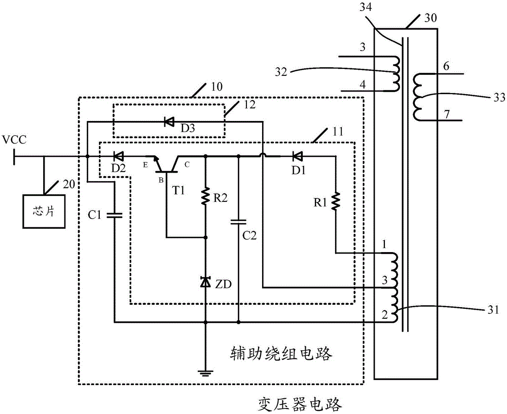 Transformer circuit and method for lowering no-load power consumption