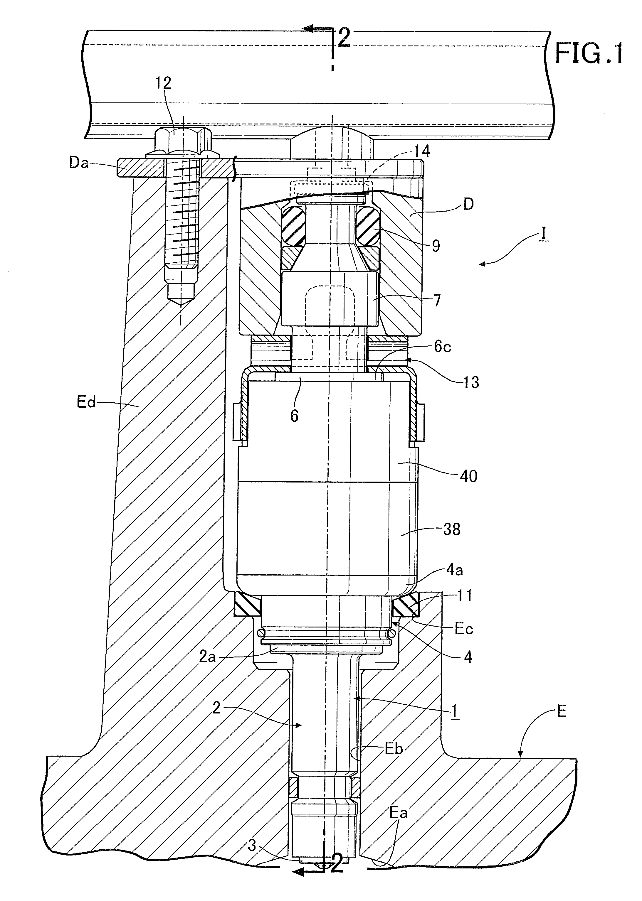 Support structure of direct fuel injection valve