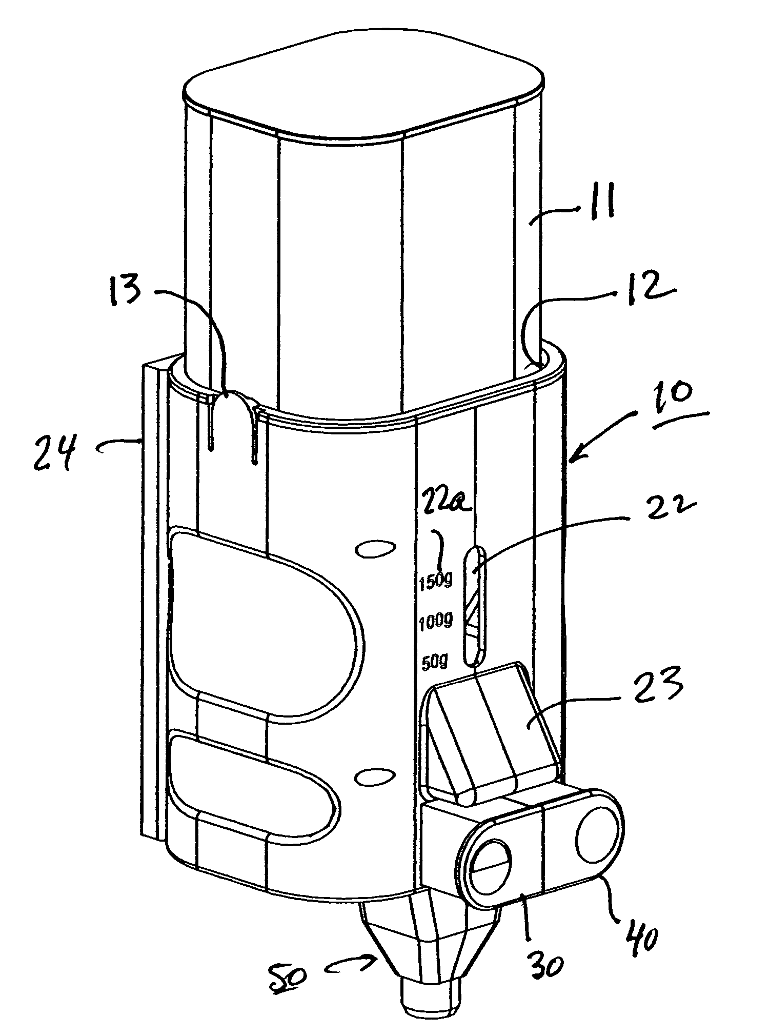 Dosing dispenser particularly useful for dispensing baby formula