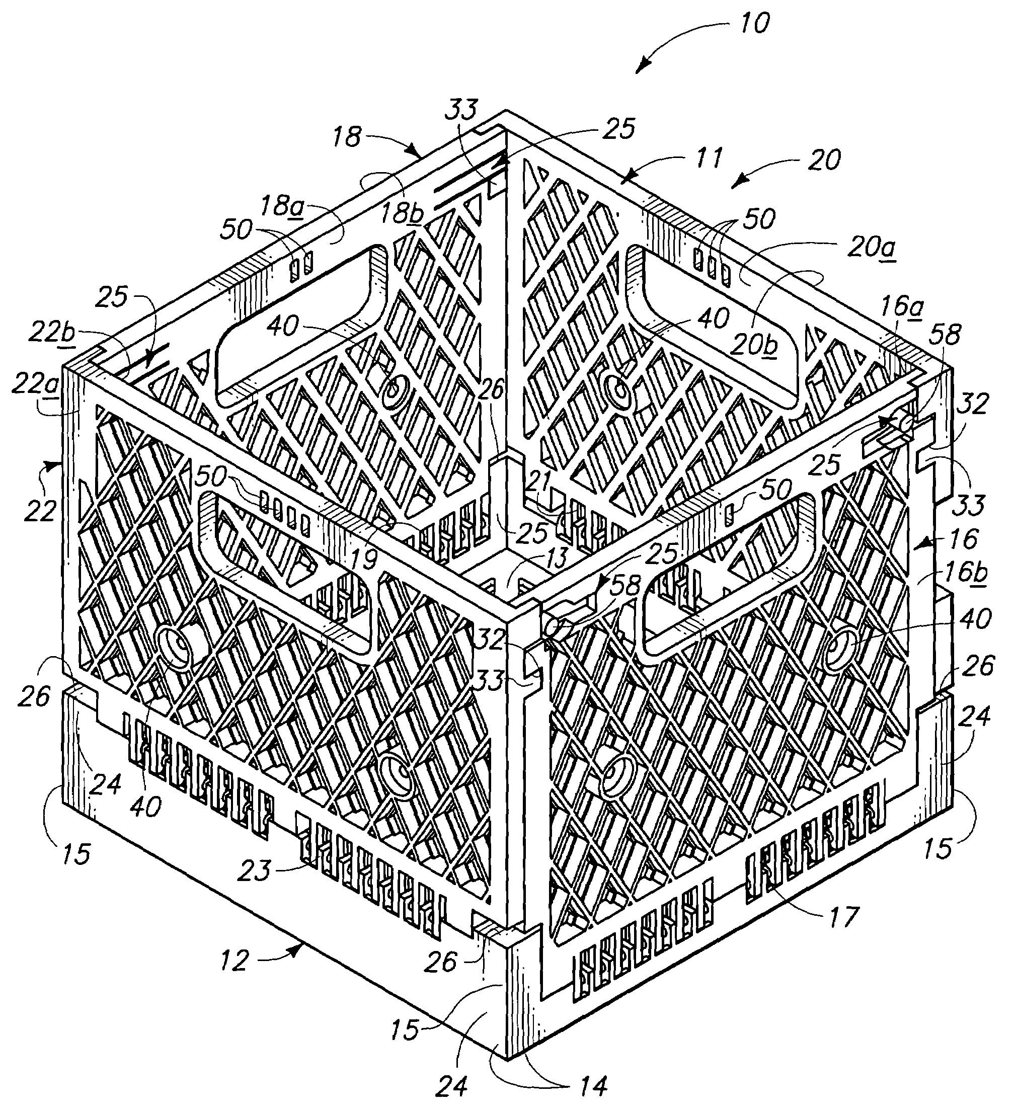 Folding crate with array connection features