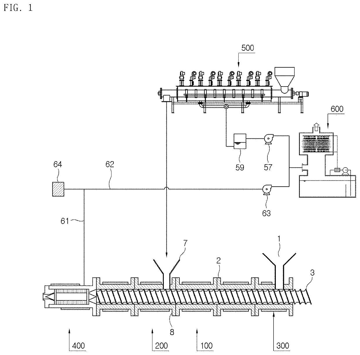 Facility for forming wood plastic composite with microwave and degassing device