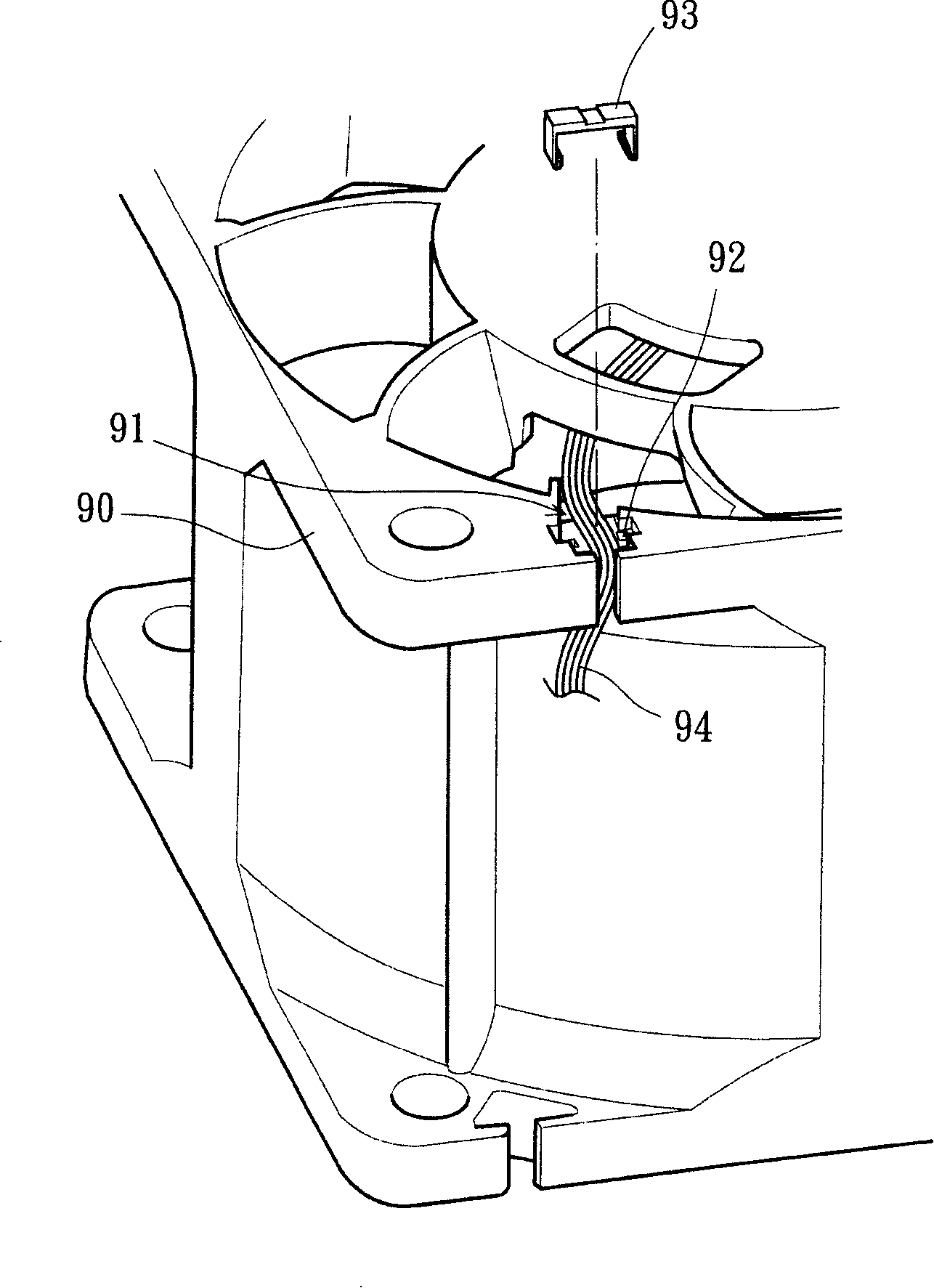 Construction for fixing outgoing line of radiating fan