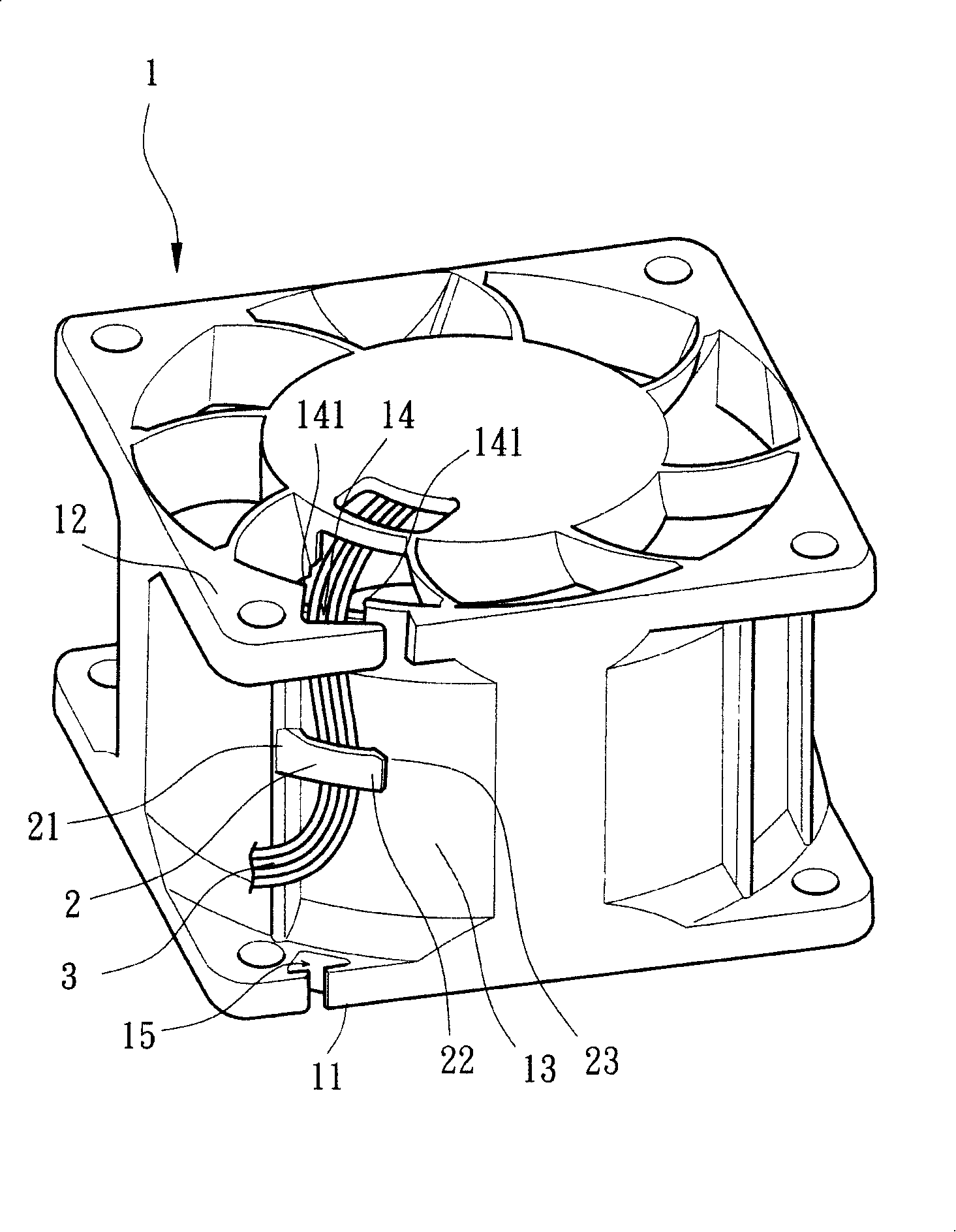 Construction for fixing outgoing line of radiating fan