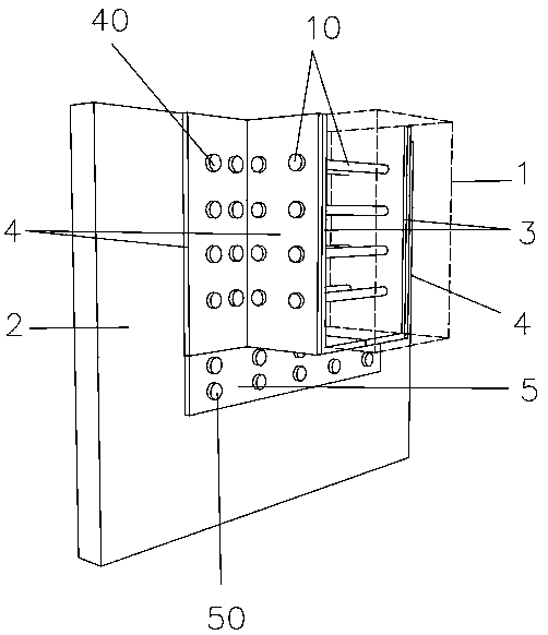 Connecting joint structure of beam and shear wall of wood structure building and construction method of connecting joint structure