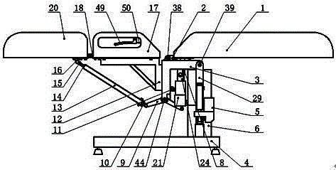 Nursing bed with split leg function