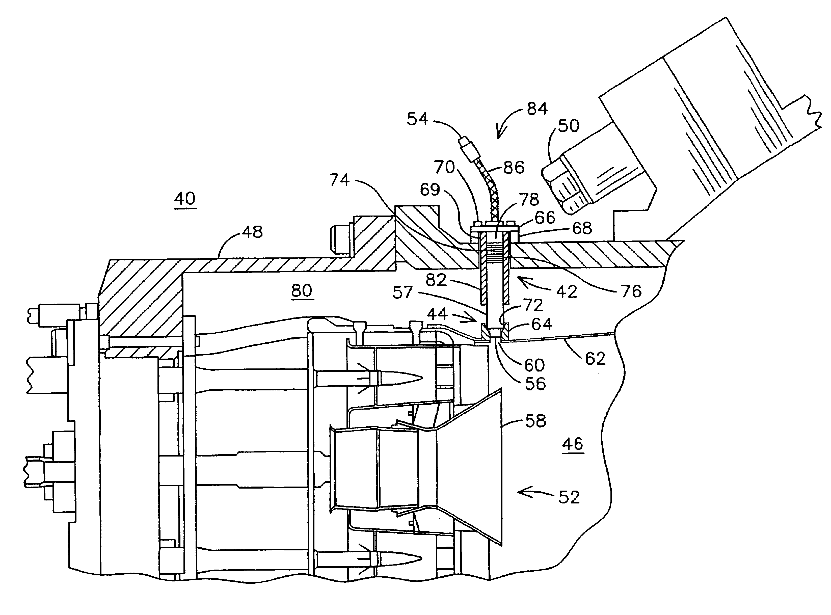 Gas turbine with flexible combustion sensor connection