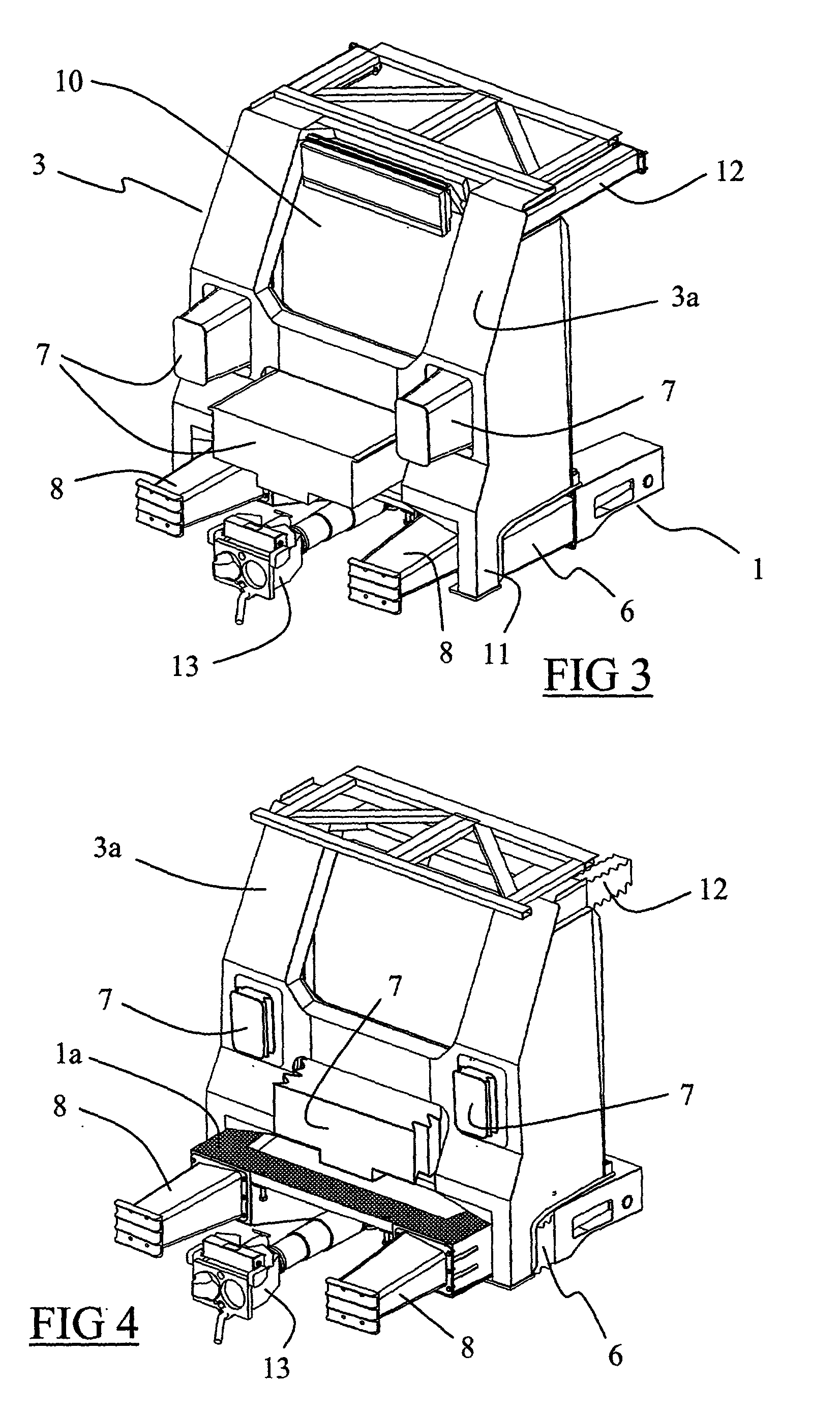 Rail vehicle having a driver's cab provided with an energy-absorbing structure adapted to cope with a collision above the frame of the vehicle