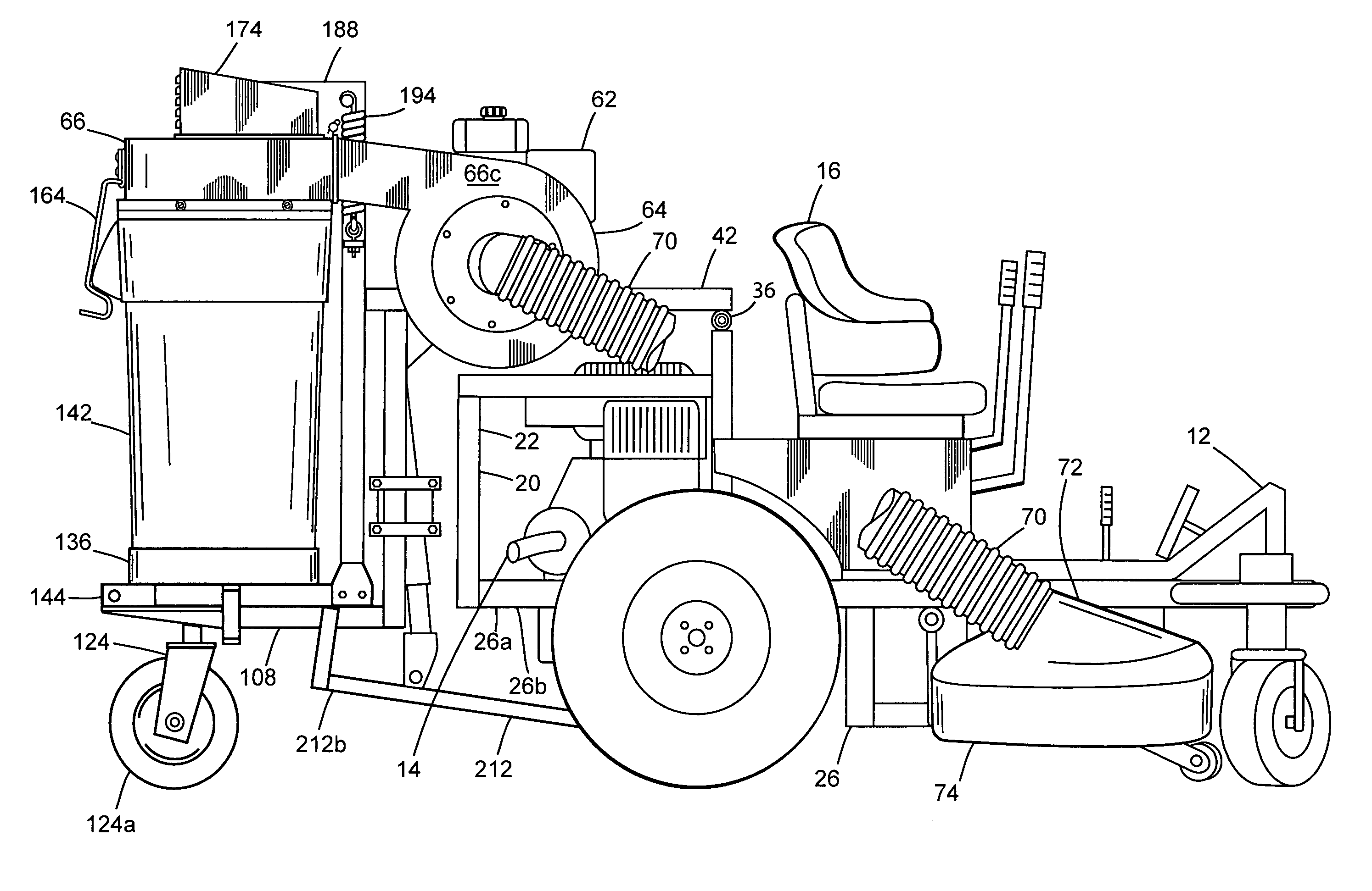 Vacuum collector assembly for lawn tractors