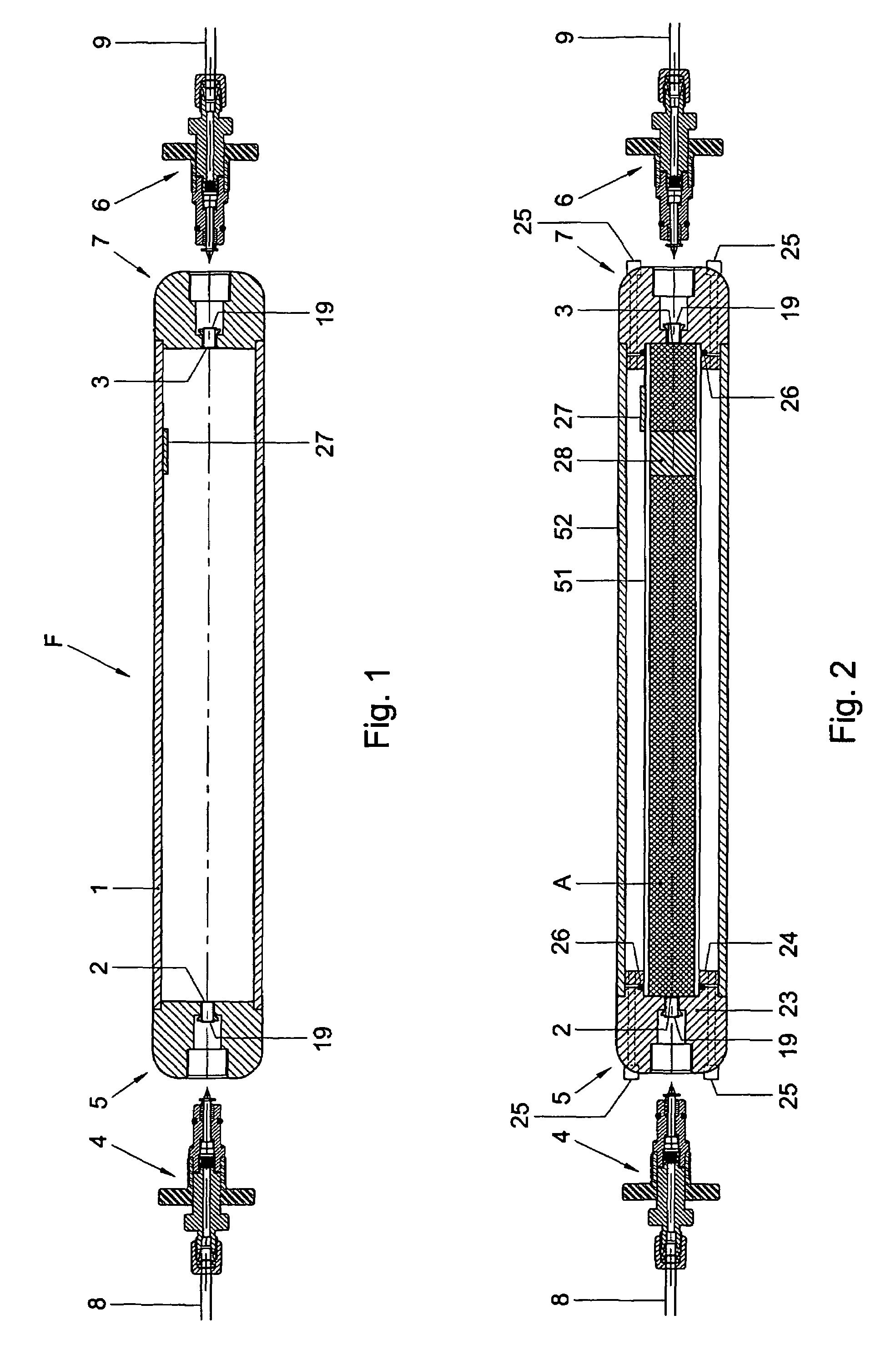 In-line filter with quick-change coupling and a filter