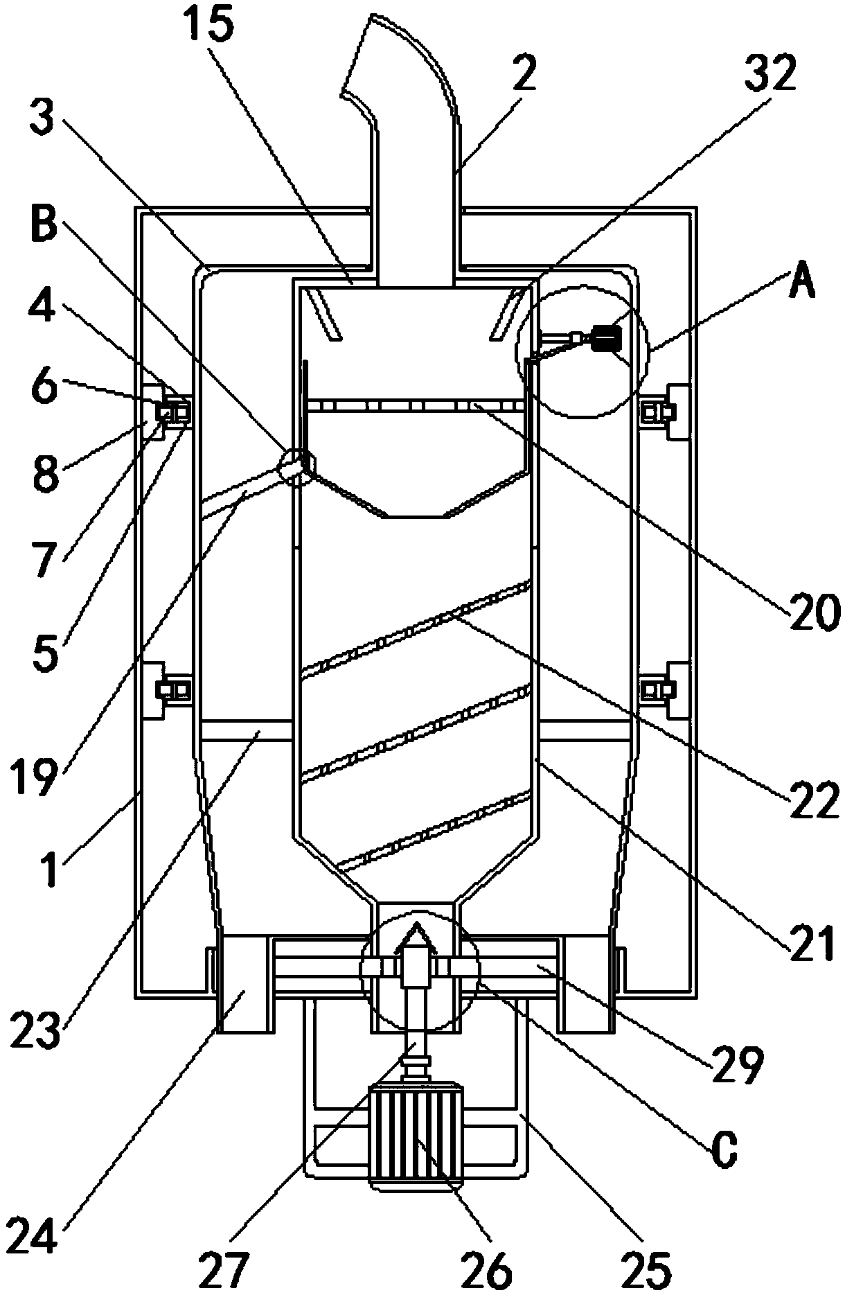 Multistage stirring device for cosmetic raw materials