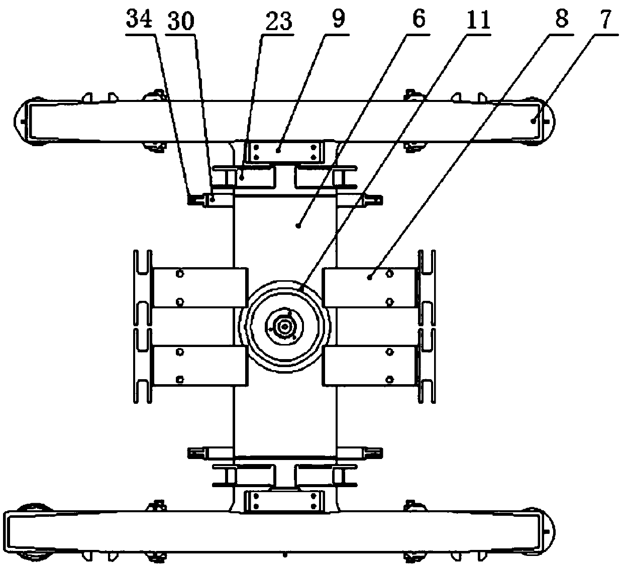 A variable-gauge bogie equipped with an adjustable unit braking device