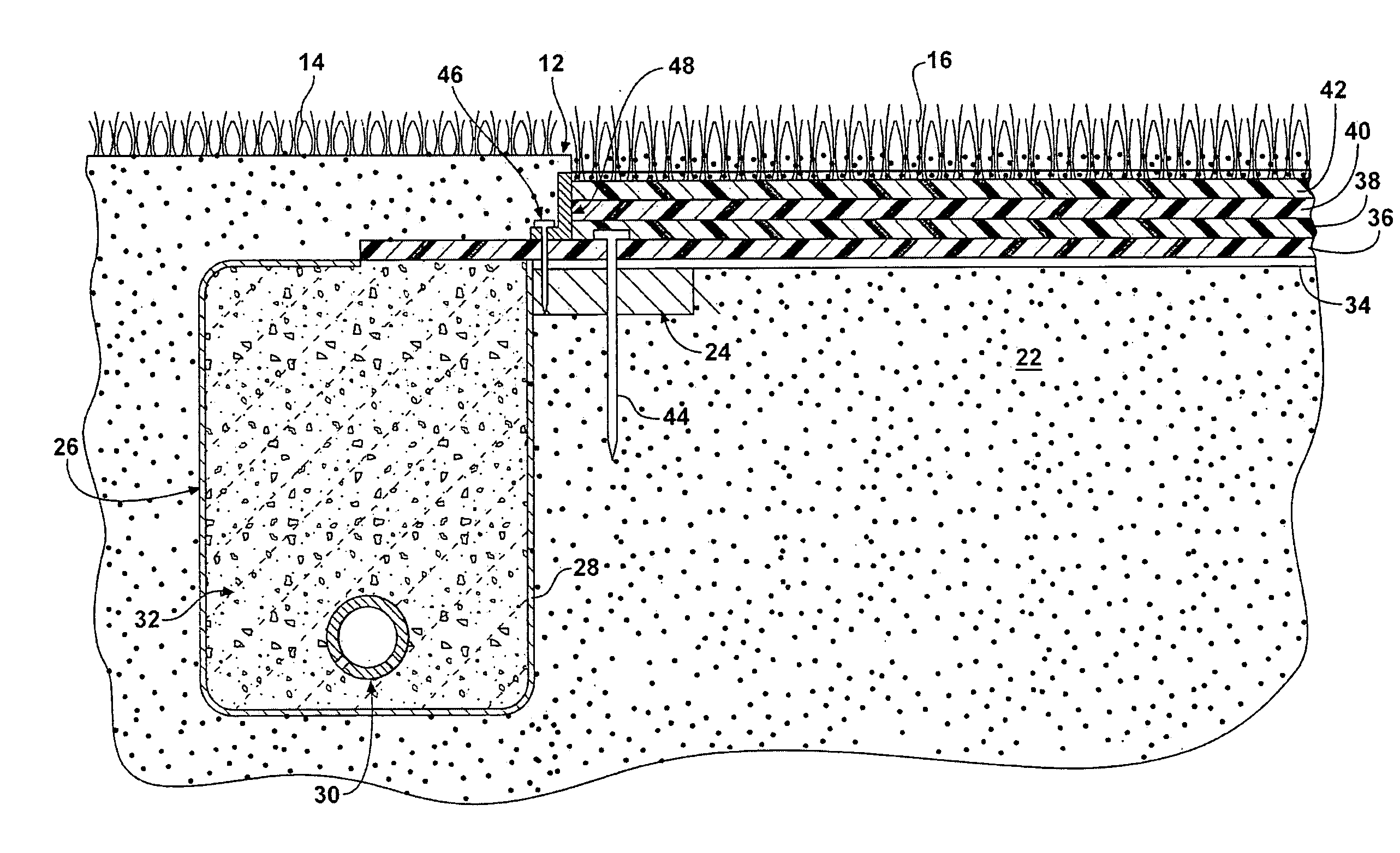 Shock absorbing, wheelchair accessible, recreational surface area and method of constructing same